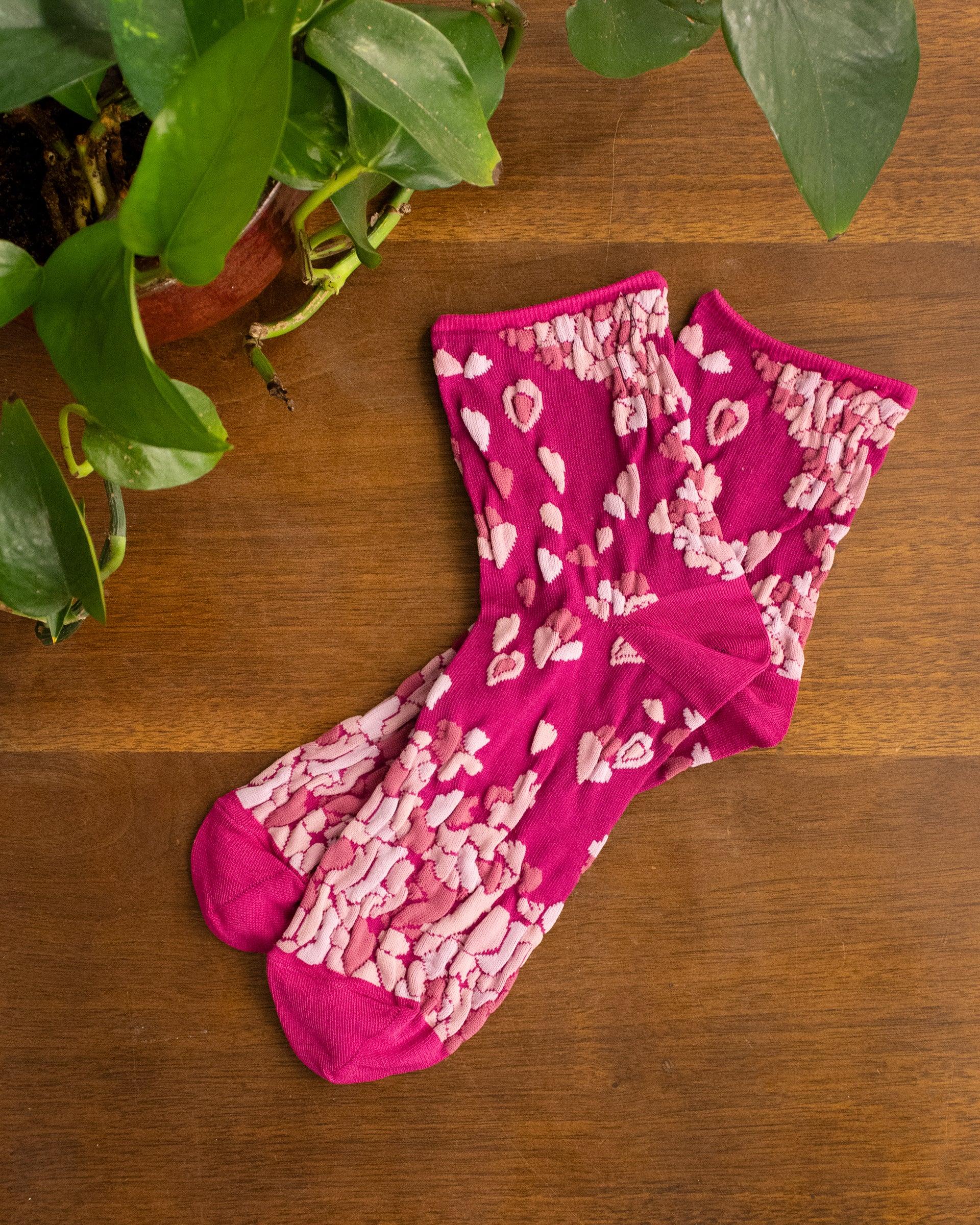 , Ankle Socks, Andé Collection, Hot Pink Hearts