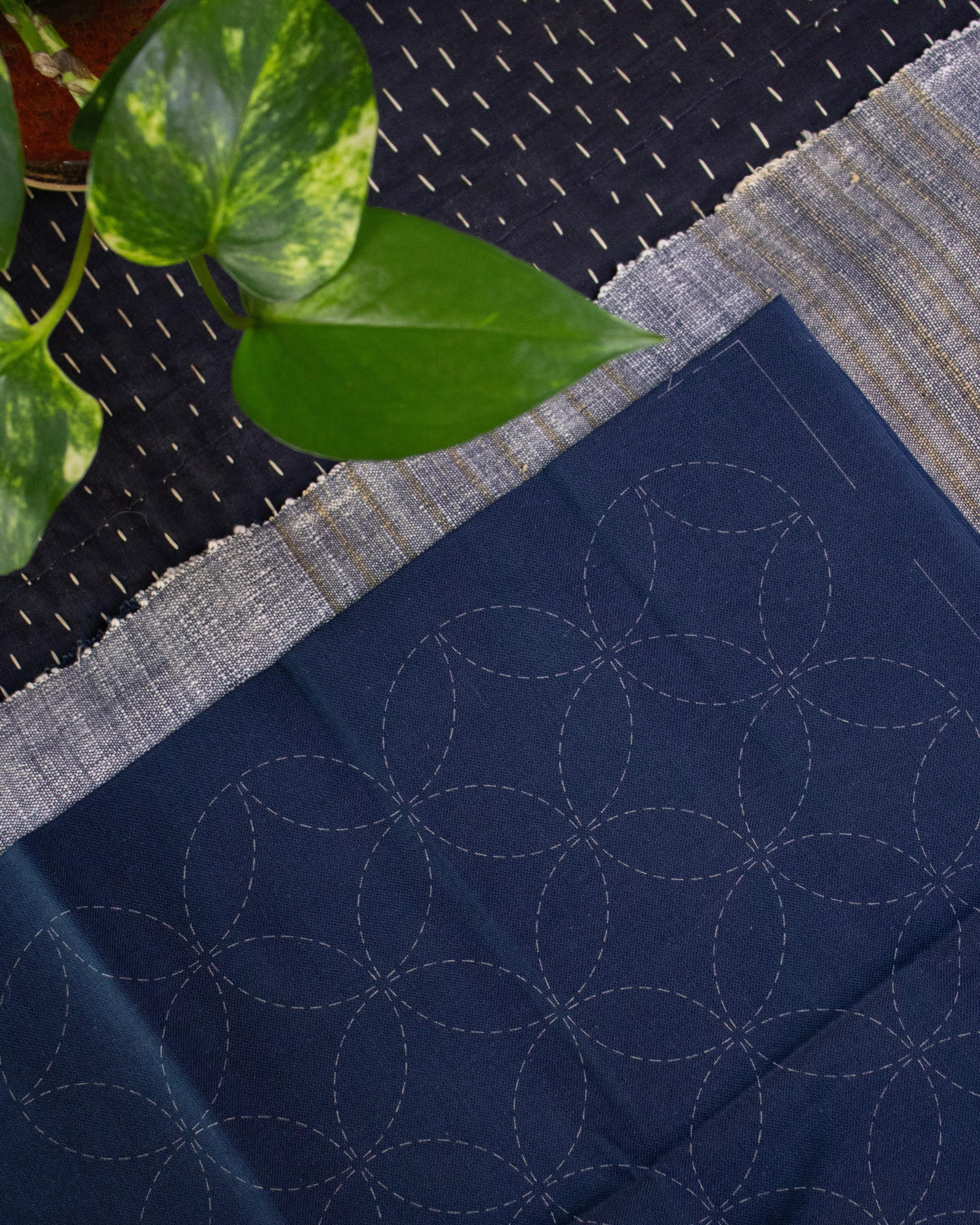 Sashiko Placemats, Shippo Tsunagi, Navy