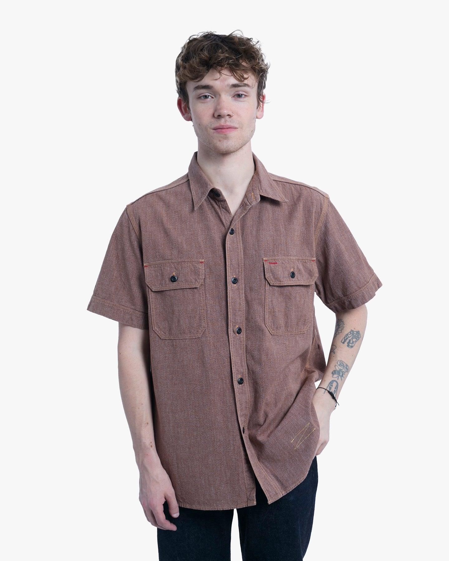 Short-Sleeve Shirt, XL, Jelado, Brown with Orange and Red Stitching Details