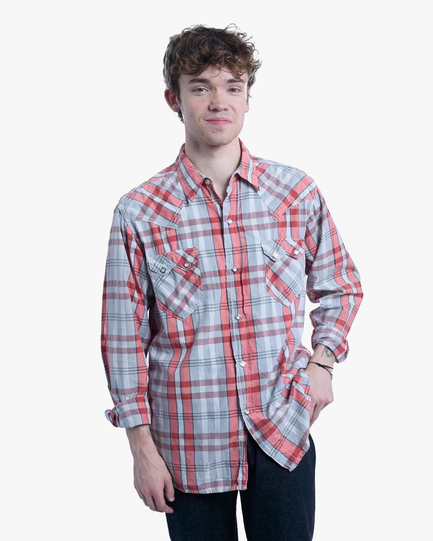 Long-Sleeve Shirt, M, Real Mccoy, Orange and Grey Plaid