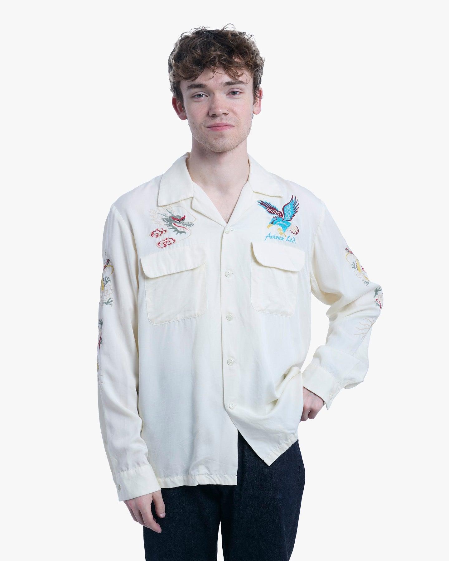 Long-Sleeve Shirt, L, Avirex, Dragon and Hawk on Ivory