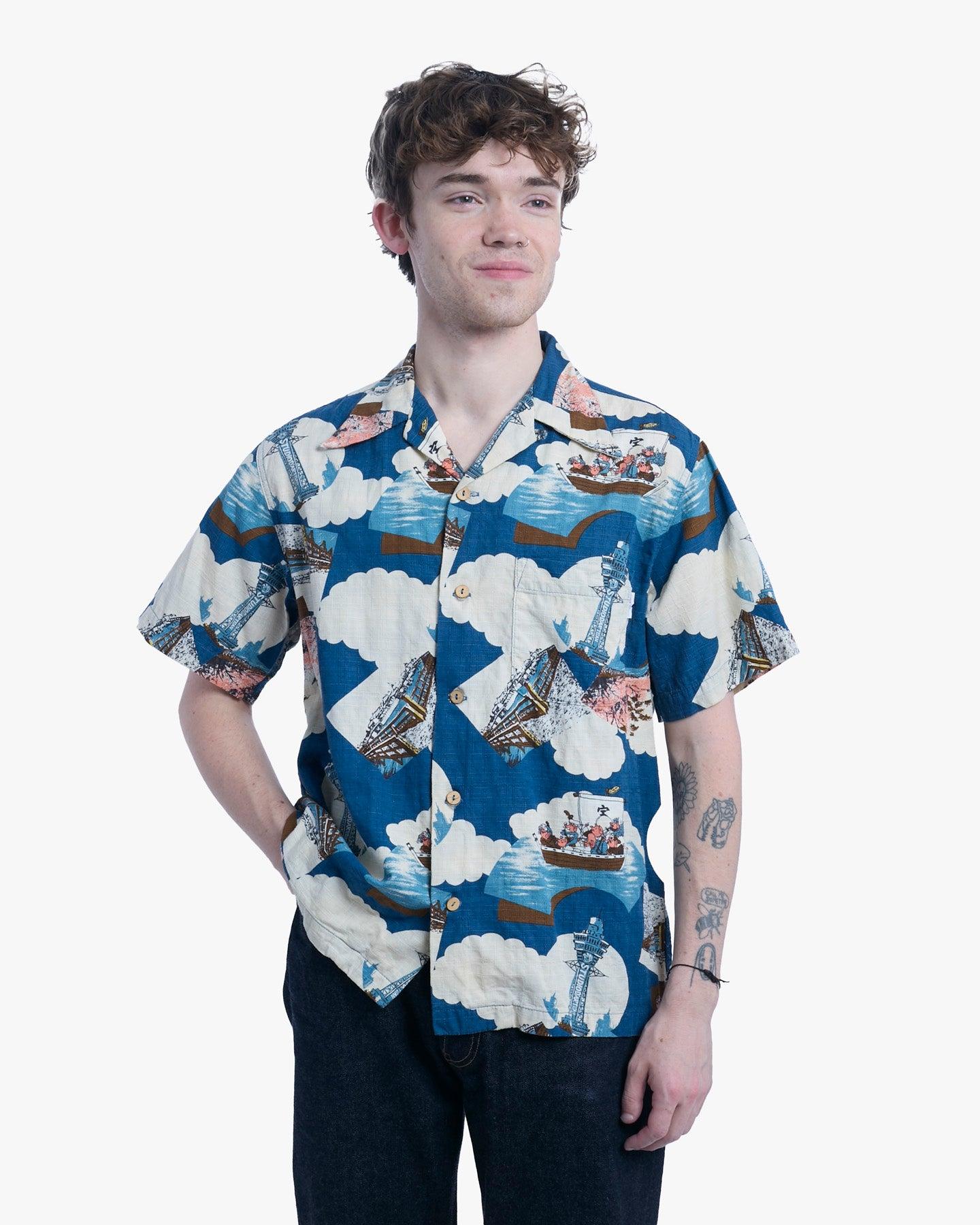 Shirt, Short Sleeve Aloha Shirt, M, Studio D'Artisan, Pigs Sailing in the Sky