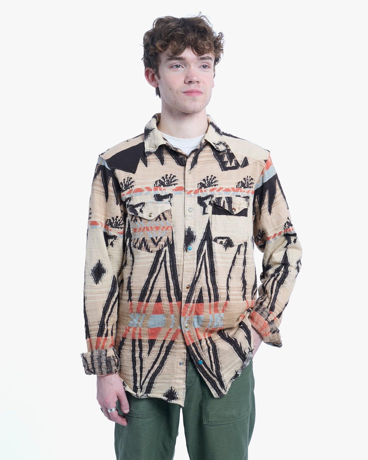 Shirt, XL, Kapital, Cream with Geometric Details