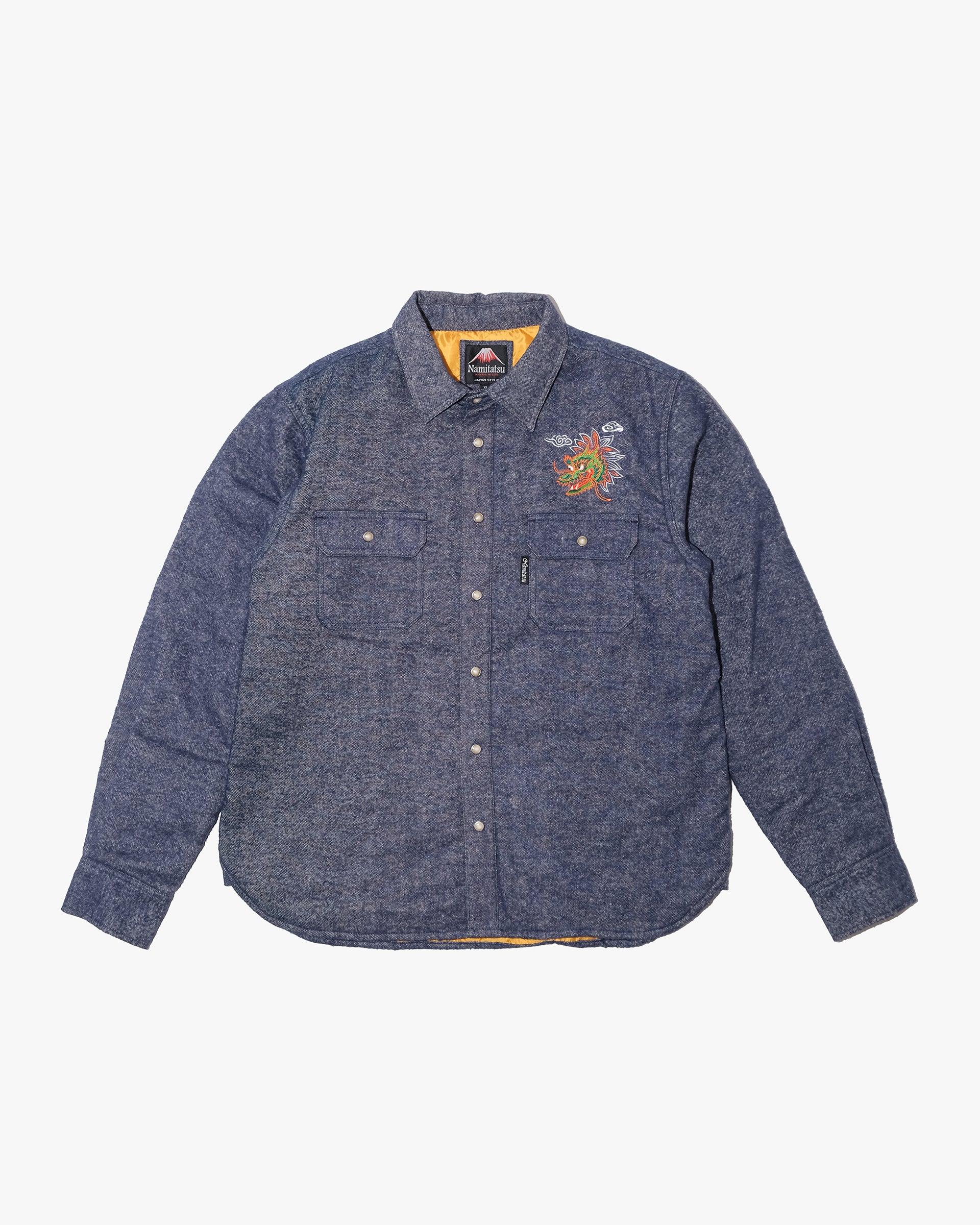 Long-Sleeve Down Shirt, XL, Namitatsu, Blue