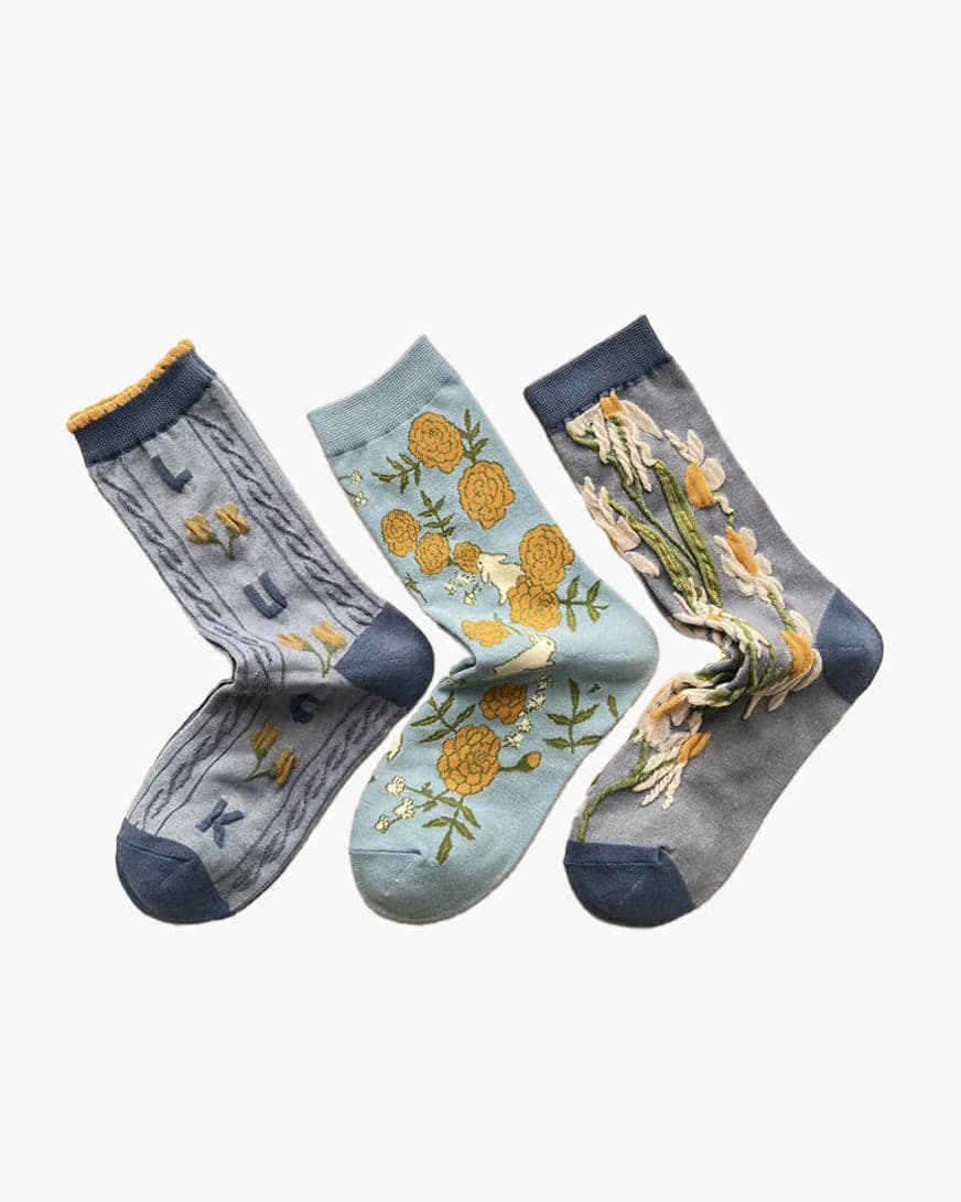 , Crew Socks, Embossed Bunny and Flower