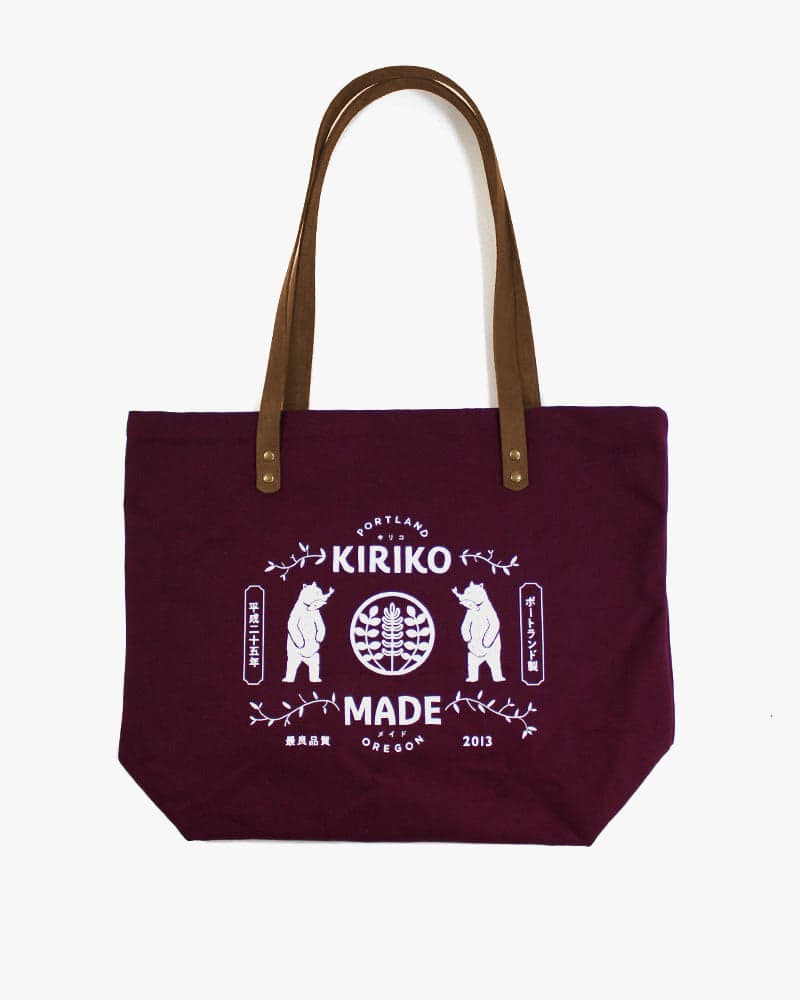 Kiriko Original Large Tote Bag, Canvas, Burgundy Bear
