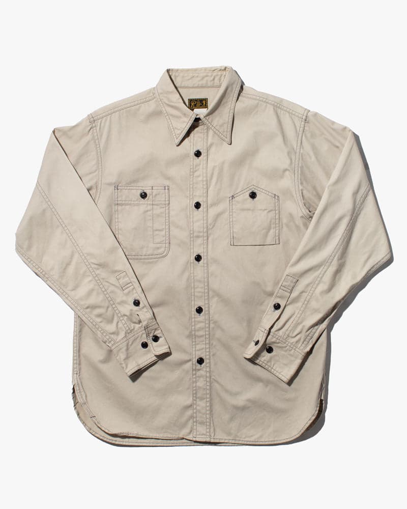 Work Shirt, Custom Chain Stitched Long Sleeve Button-Up, Cream