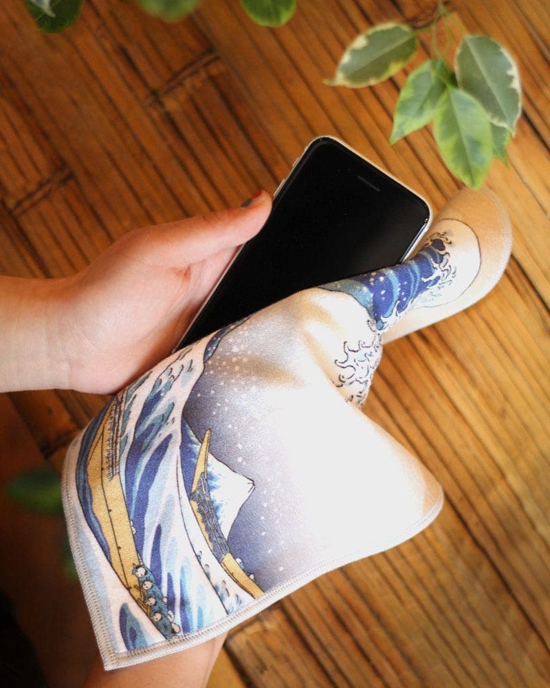 Japanese Handkerchief, Microfiber, Reversible Square, The Great Wave Off Kanagawa by Hokusai