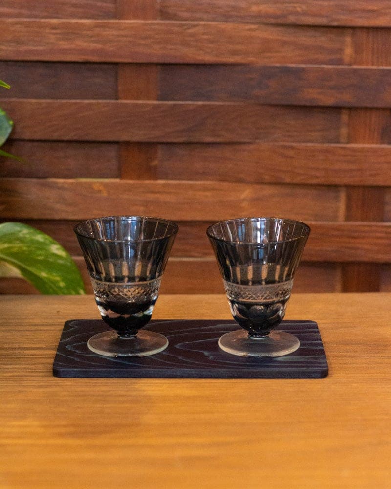 , Kiriko High Glass Indigo-Dyed Sugi Plate Set