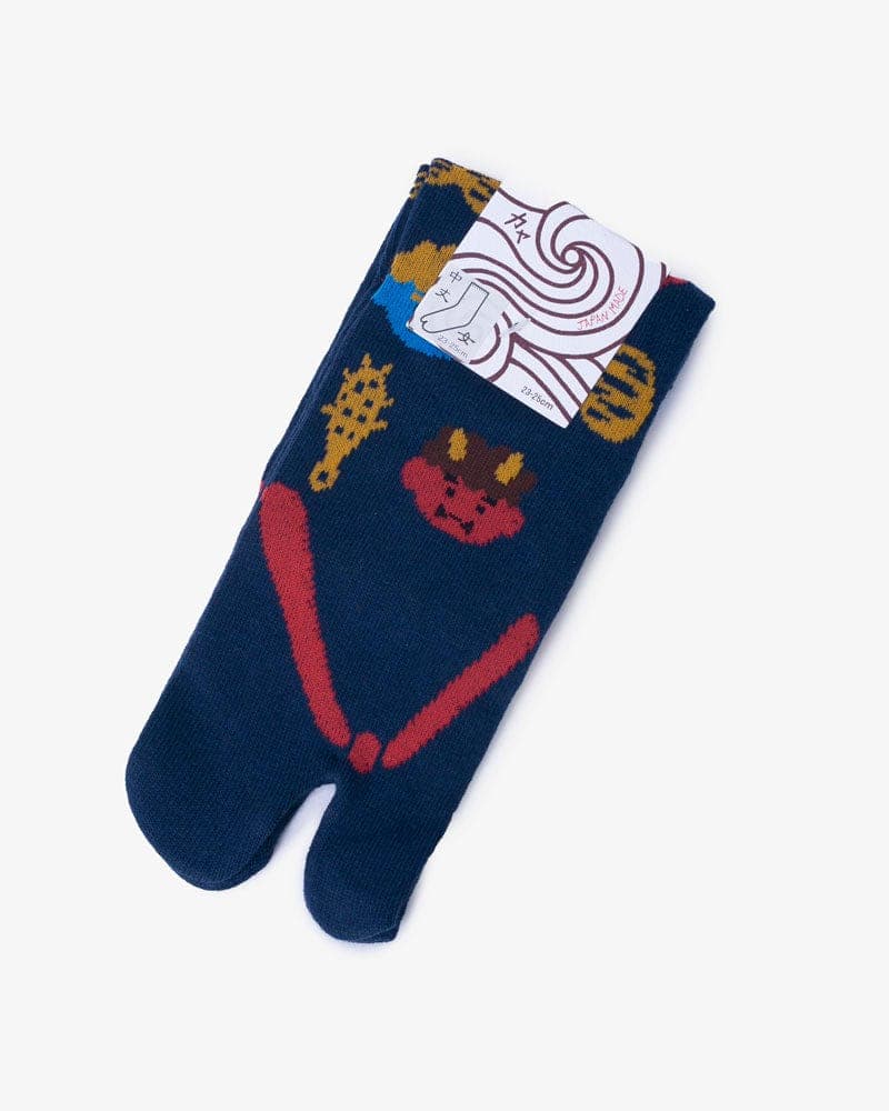 , Tabi Socks, Crew, Oni, Navy and Red (S/M)