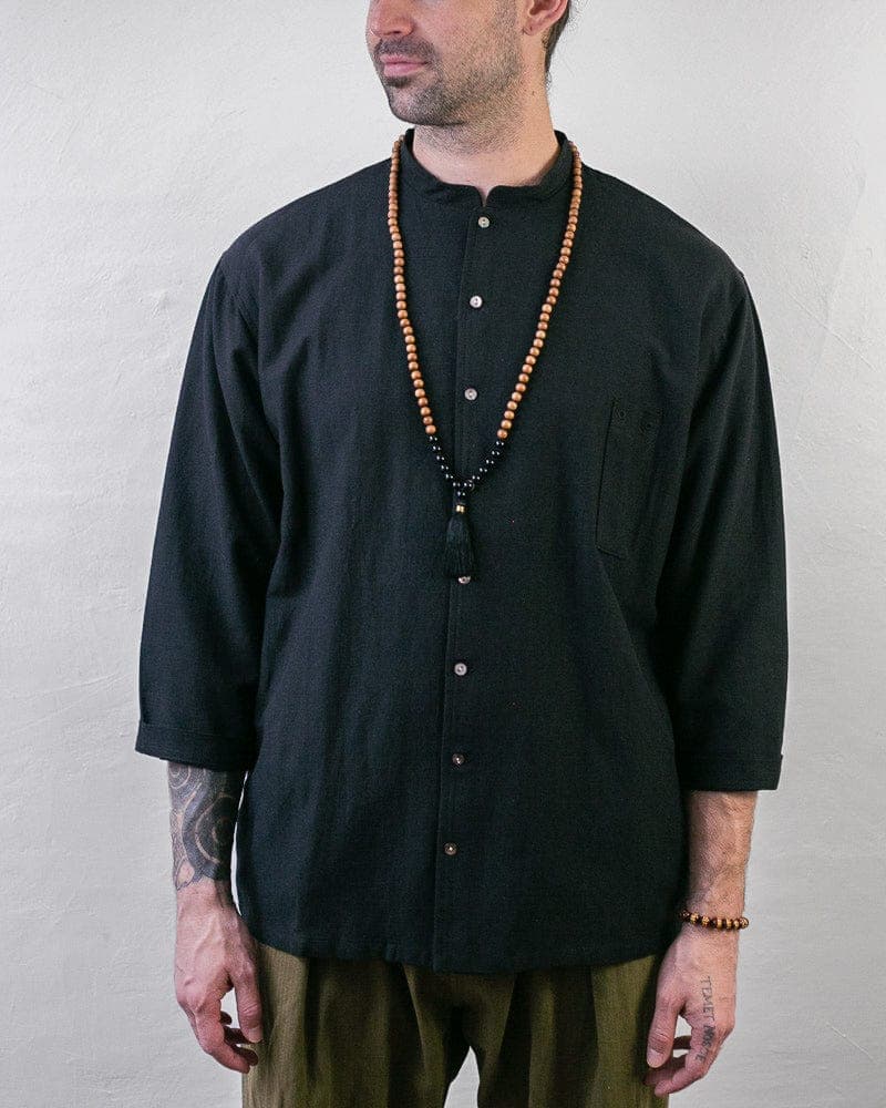 Shirt, Long Sleeve Button-Up, Mandarin Collar, Black