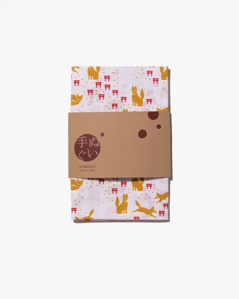 Tenugui, Classic, Komon, Gold Kitsune & Red Torii