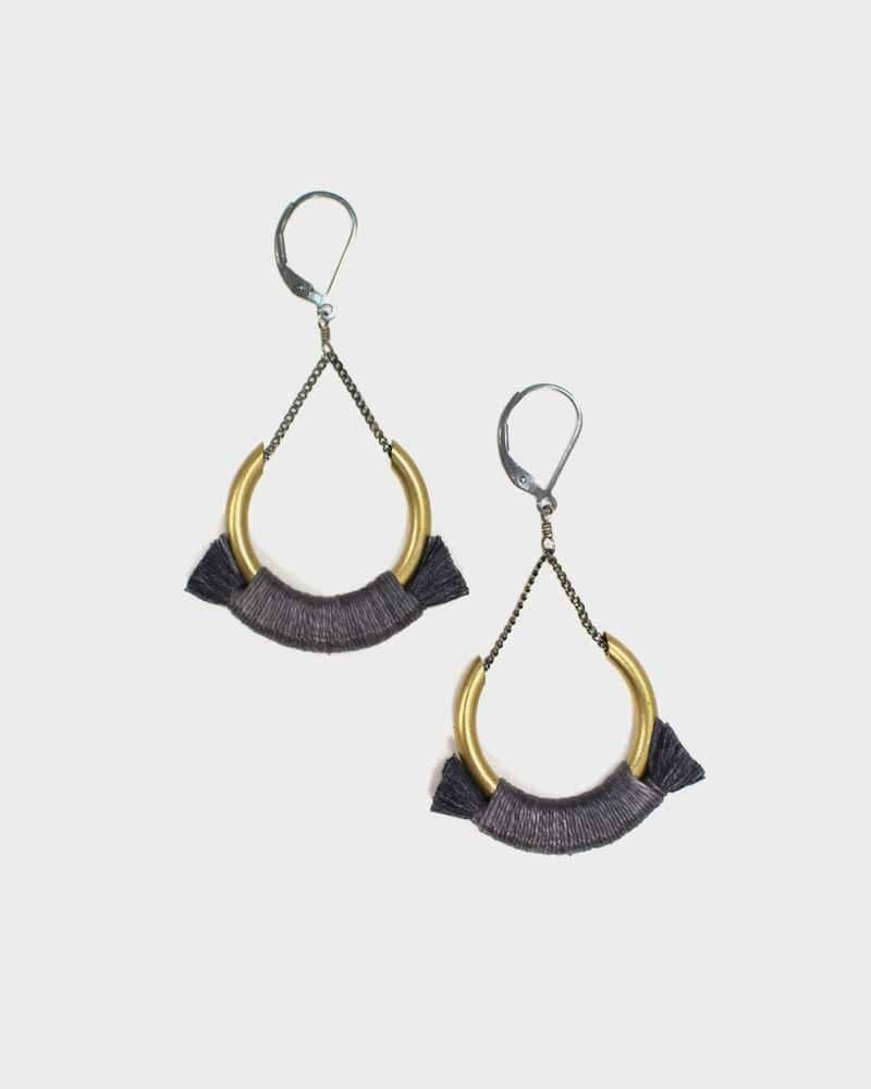 , Small Crest Earrings, Charcoal Blue