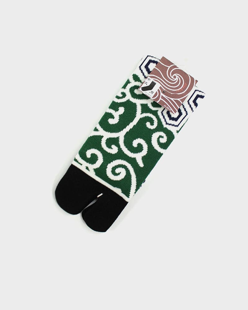 , Tabi Socks, Crew, Karakusa and Kikkou, Green and White (M/L)
