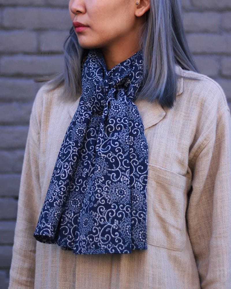 Kiriko Original Scarf, Classic Indigo, Small Kiku Pattern