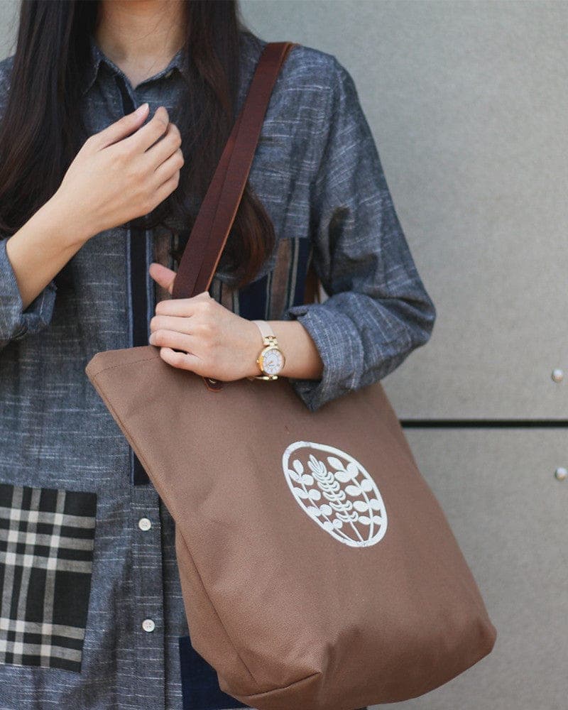 Kiriko Original Large Tote Bag, Canvas, Brown Logo