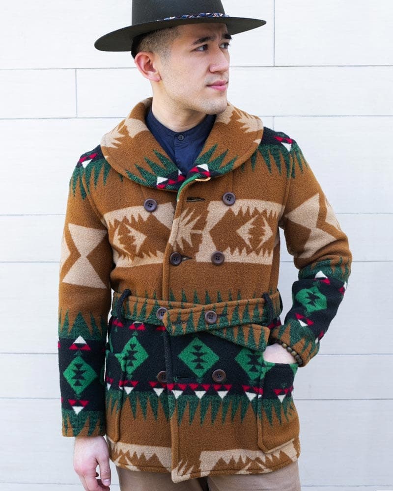 Blanket Coat w/ Belt, Jelado Brand, Wool, Brown and Green - 38