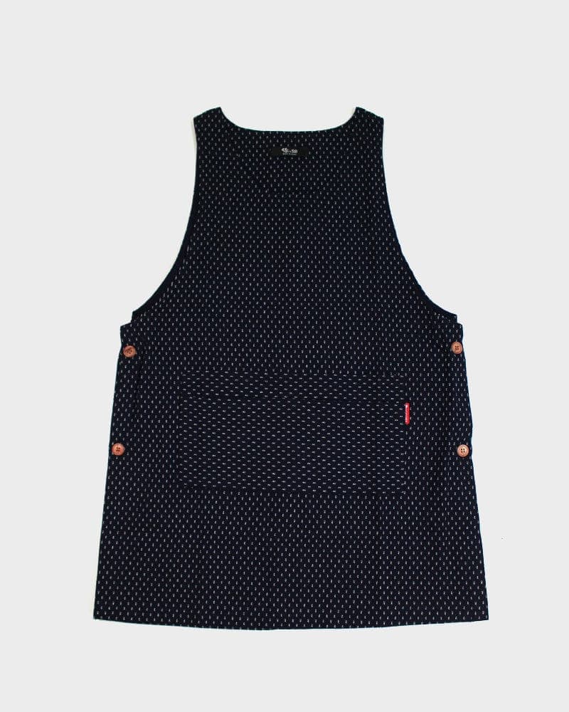 Japanese Apron, Button Up Side, Indigo with White Dash