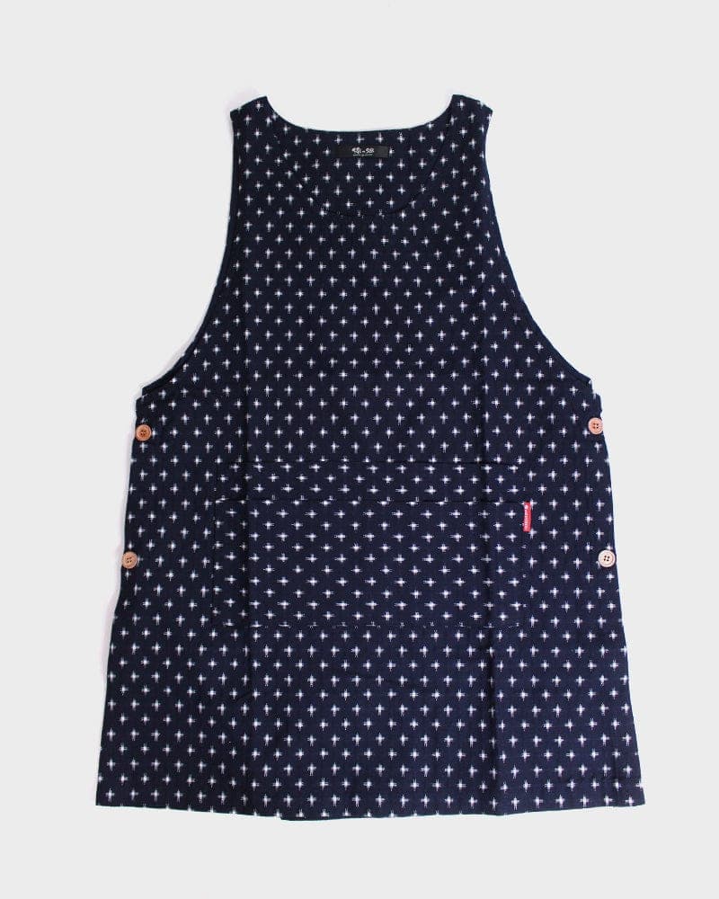 Japanese Apron, Button Up Side, Indigo with White Jyuji