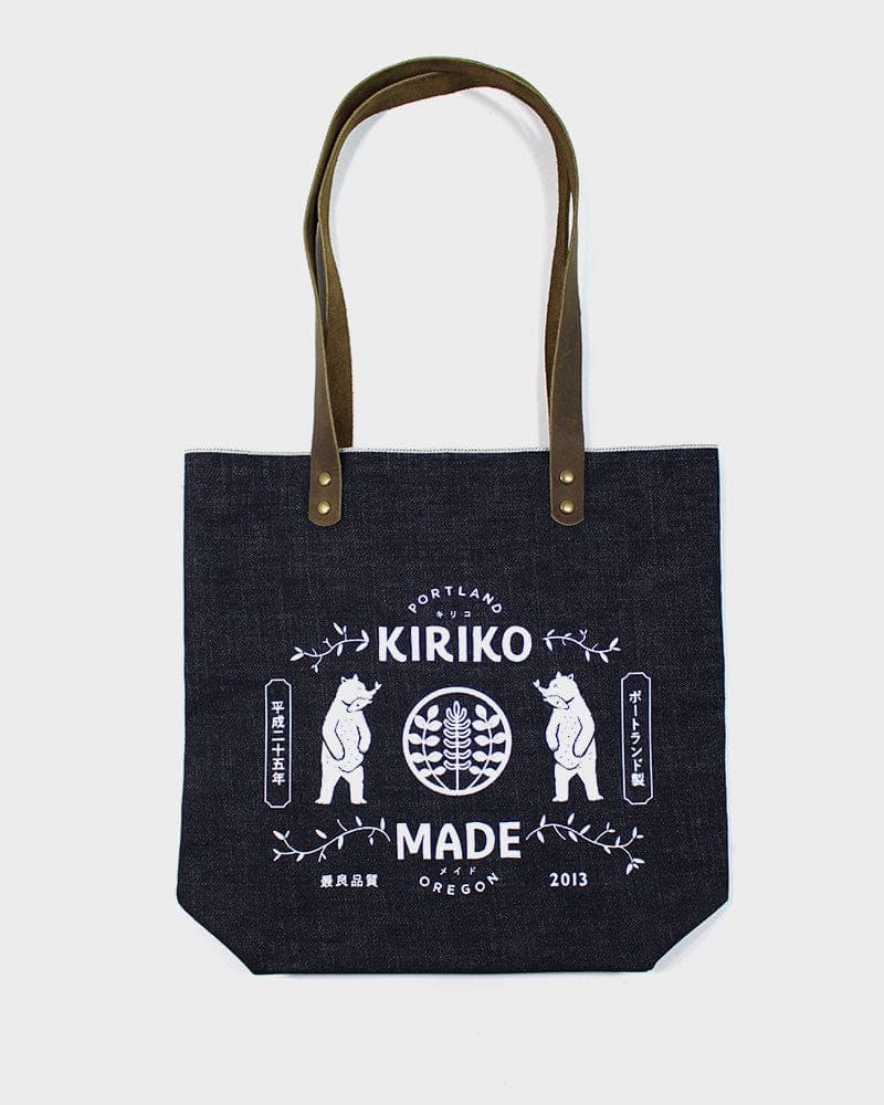 Kiriko Original Small Tote Bag, Selvedge Denim, Indigo Bear