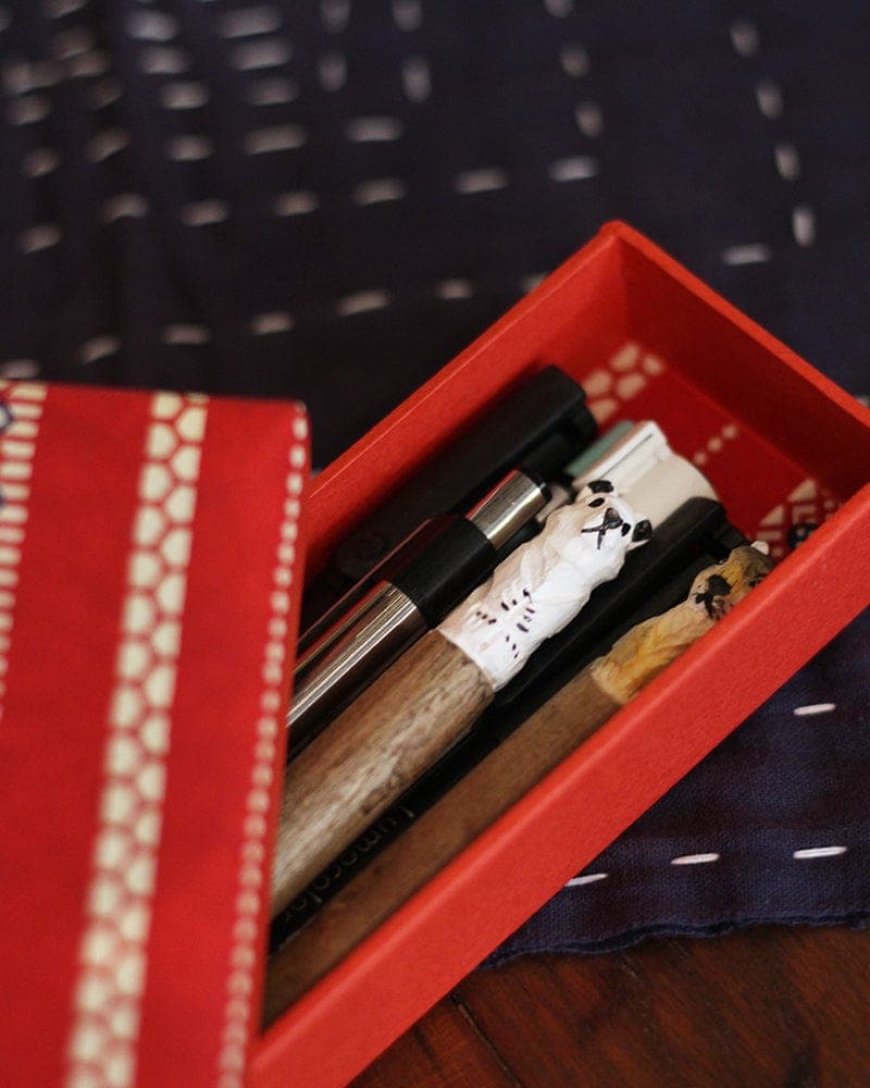 Pencil Box, Classic Series #03, Red Geometric Pattern