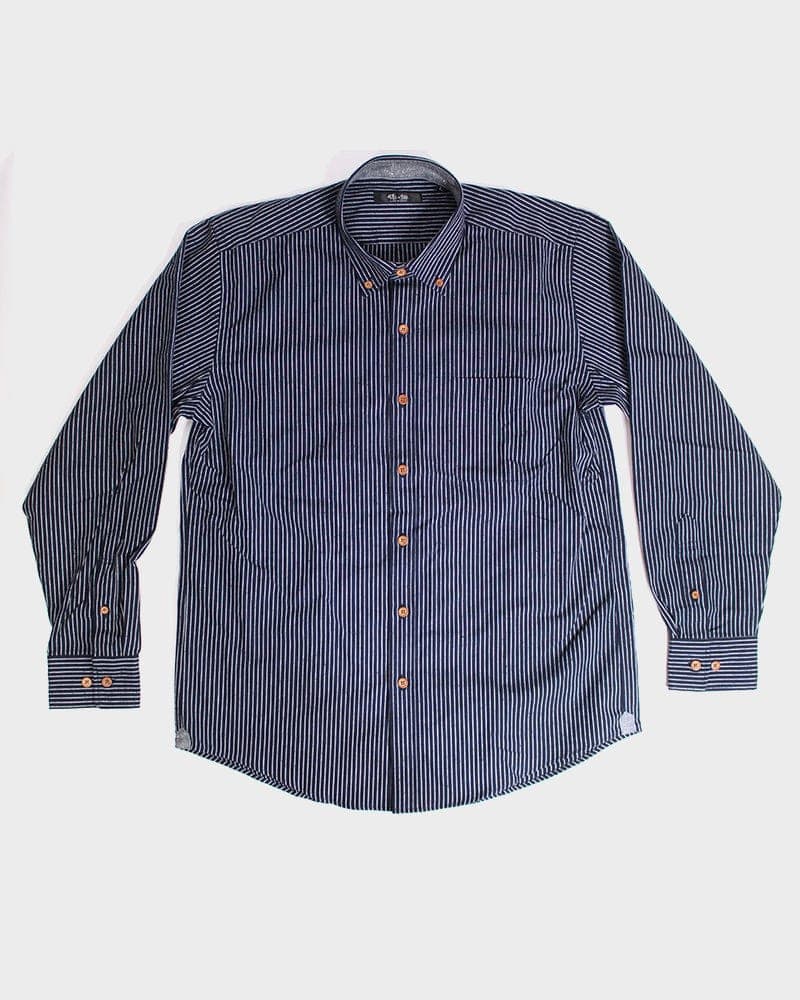 Shirt, Long Sleeve Button-Up, Indigo with White Shima