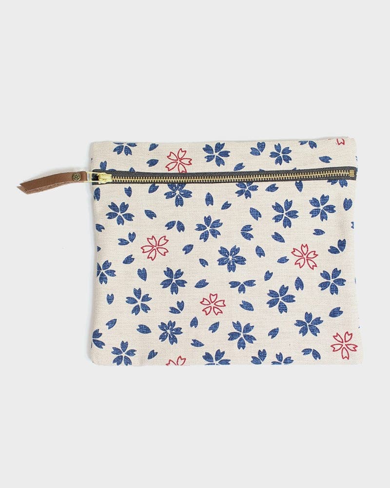 Kiriko Original Flat Zipper Pouch, Medium, Cream Sakura