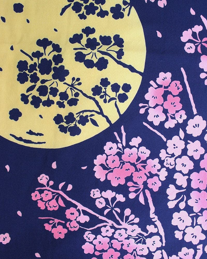 Tenugui, Chusen-Zome, Cherry Blossoms Under Moonlight
