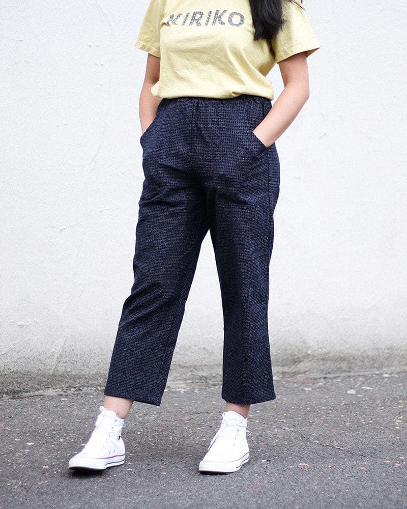 Pants, Chijimi Indigo with Small Grid