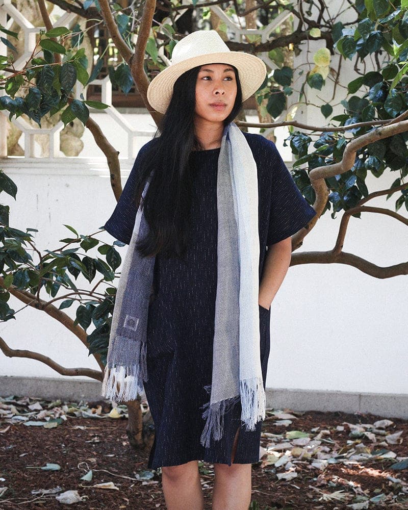 Pocket Dress, Oversized, Indigo with Faded Shima