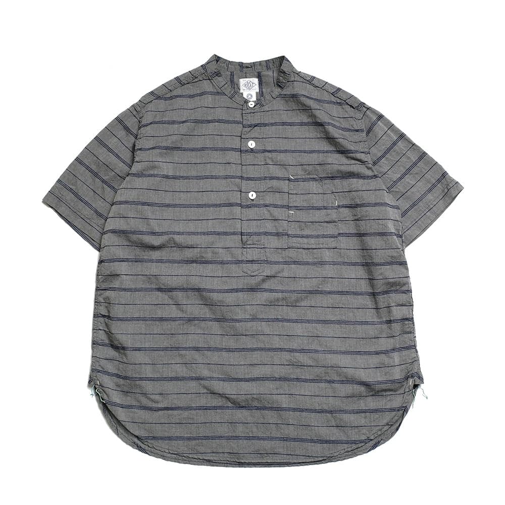 Band Collar Shirt S/S - horizontal stripe gray - 1203S-HSG