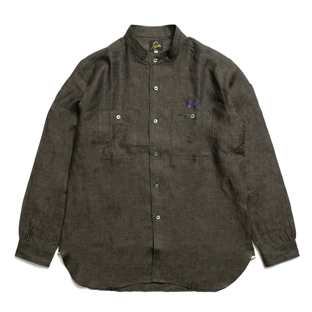 Band Collar Work Shirt - Linen Chambray - QV292