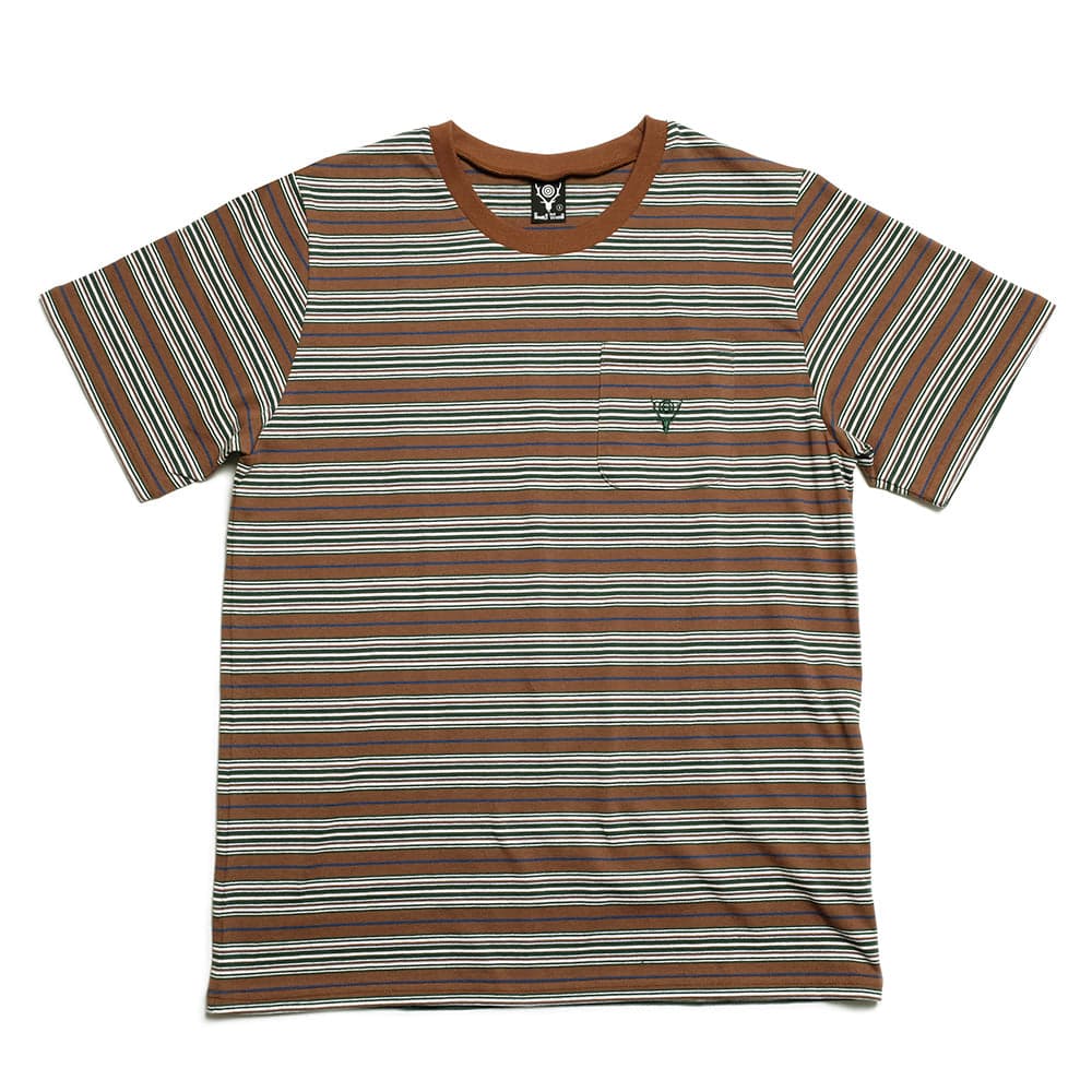 S/S Round Pocket Tee - Cotton Multi Narrow Stripe Jersey - SX742