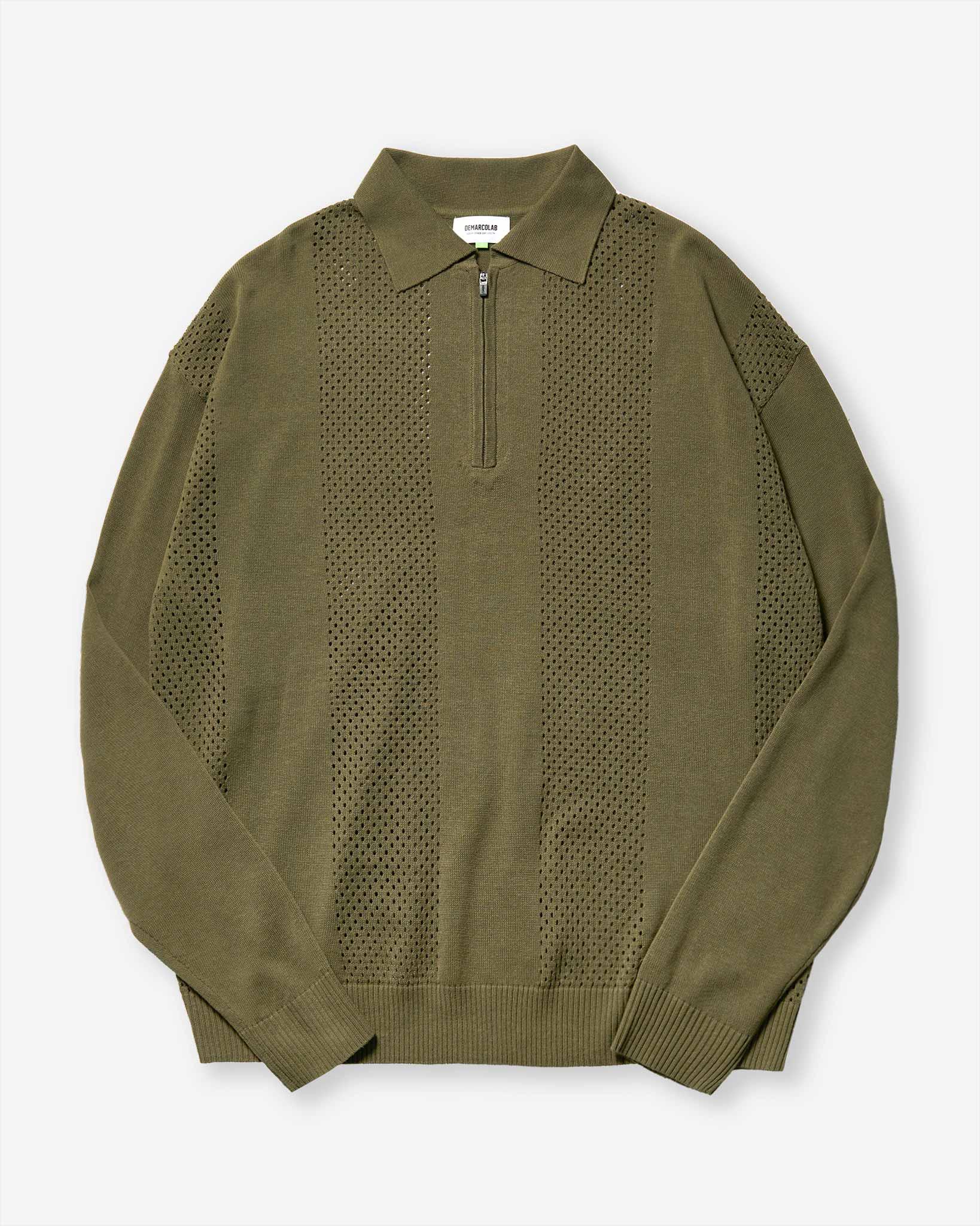 Mesh Knit Zip C-Sweat - Olive