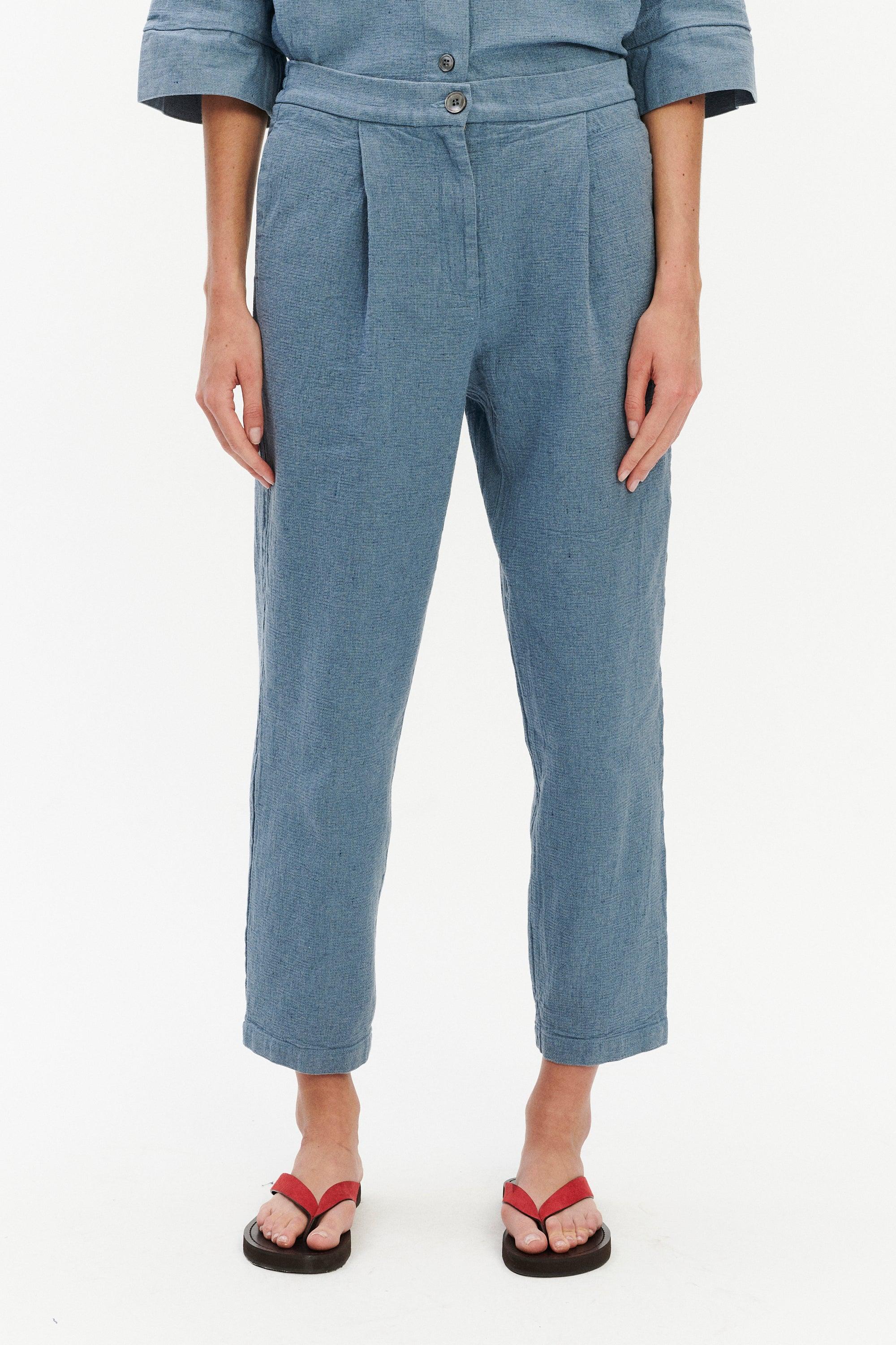Jogger Trousers in a Pale Sky Blue Italian Recycled Cotton Denim