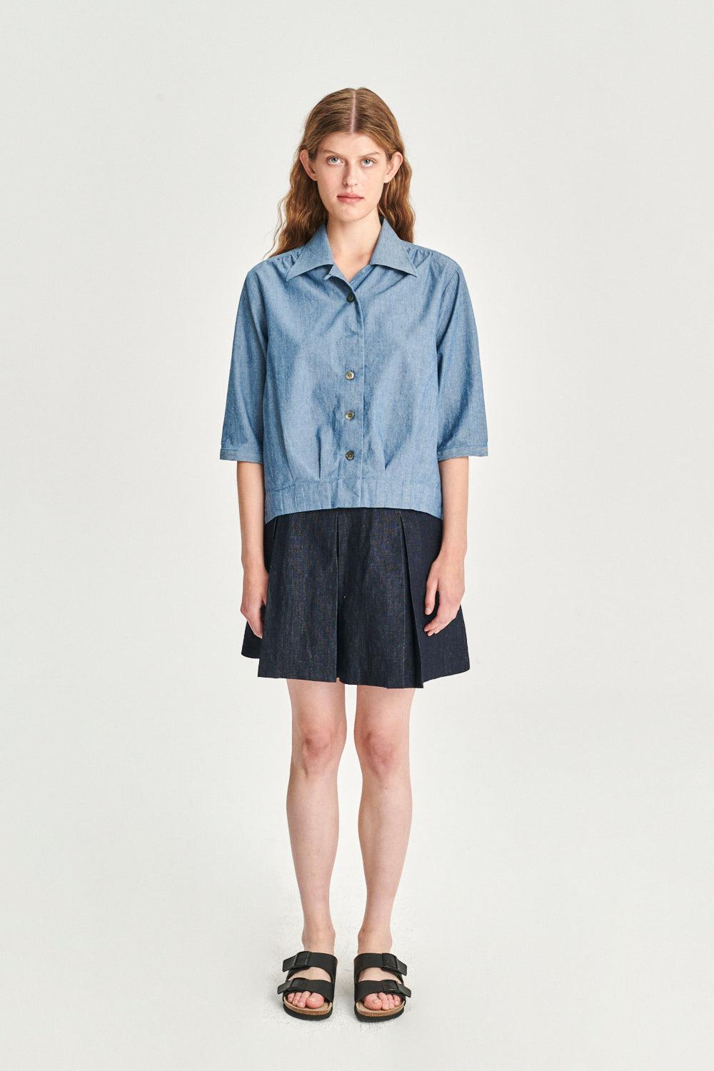 Blouse Jacket in an Indigo Dyed Italian Linen and Cotton