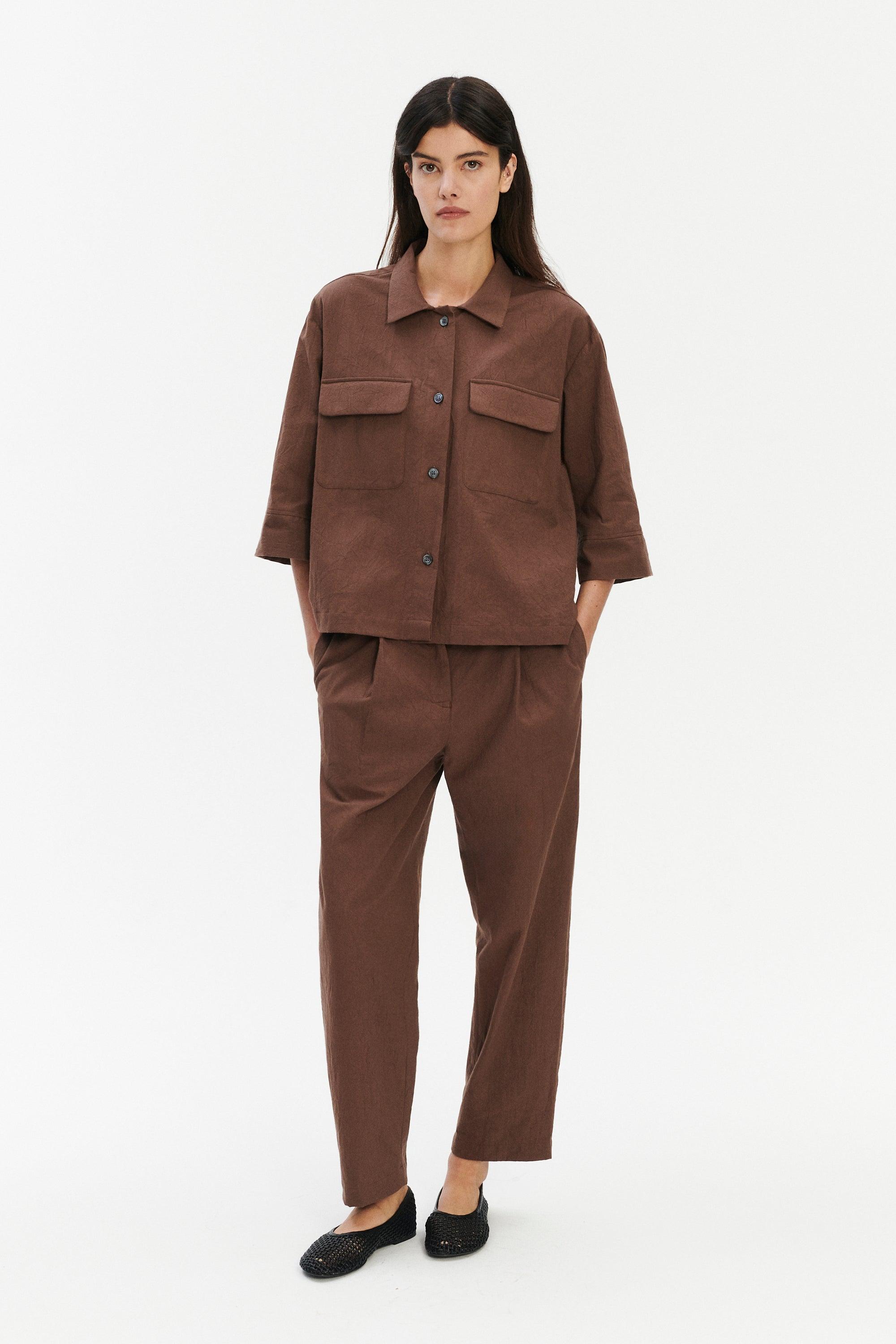 Jacket Blouse in a Brown Japanese Wrinkled Soft Cotton