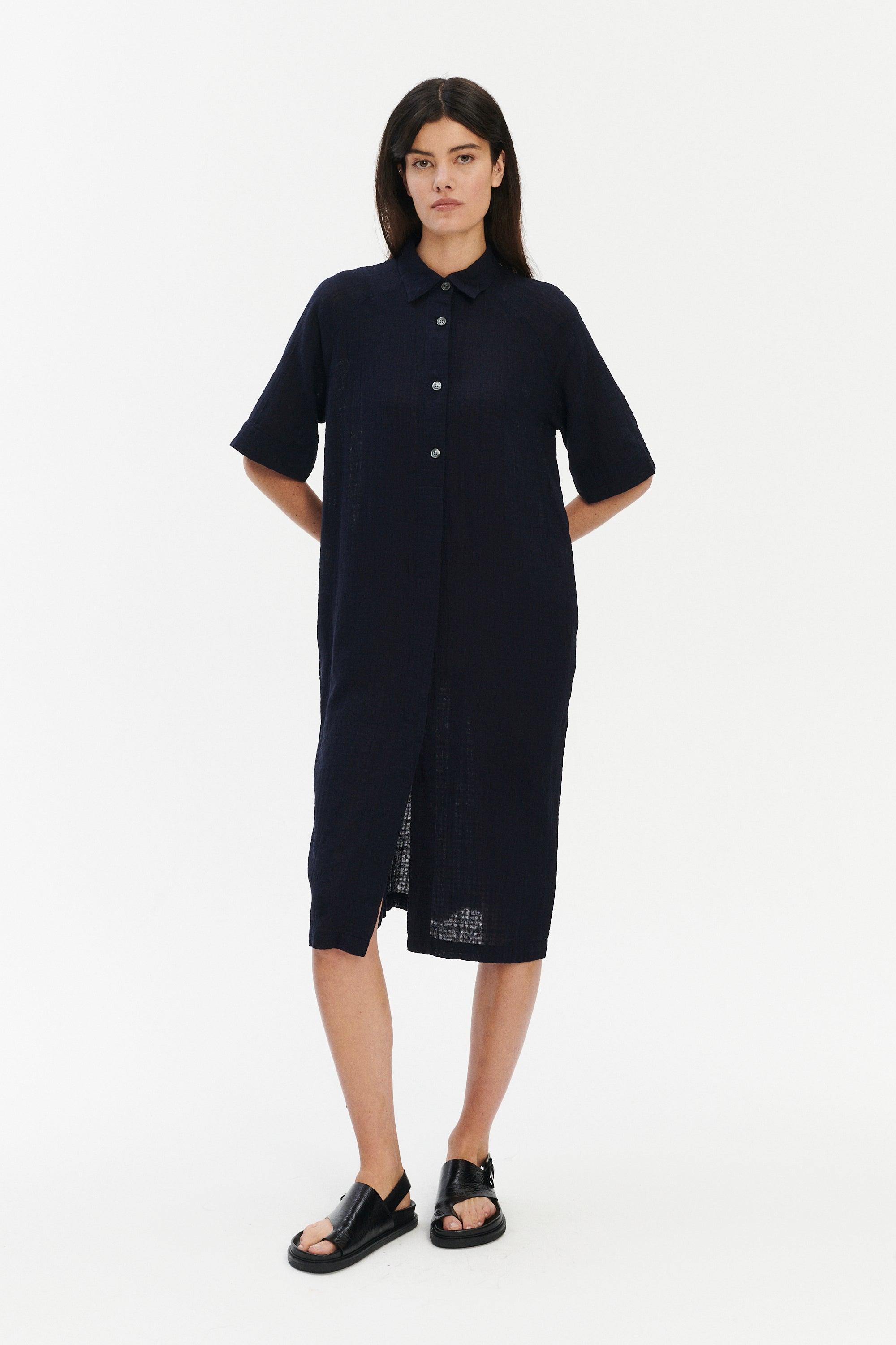 Shirt Dress in a Dark Navy Airy Portuguese Cotton