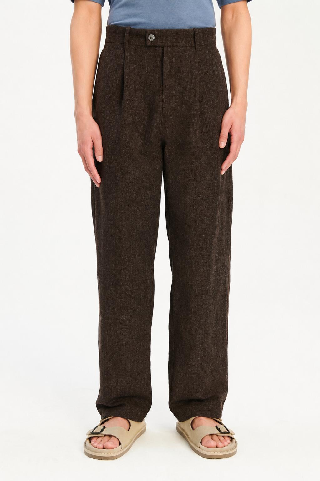 Amsterdam Trousers in a Brown Italian Linen Crepe