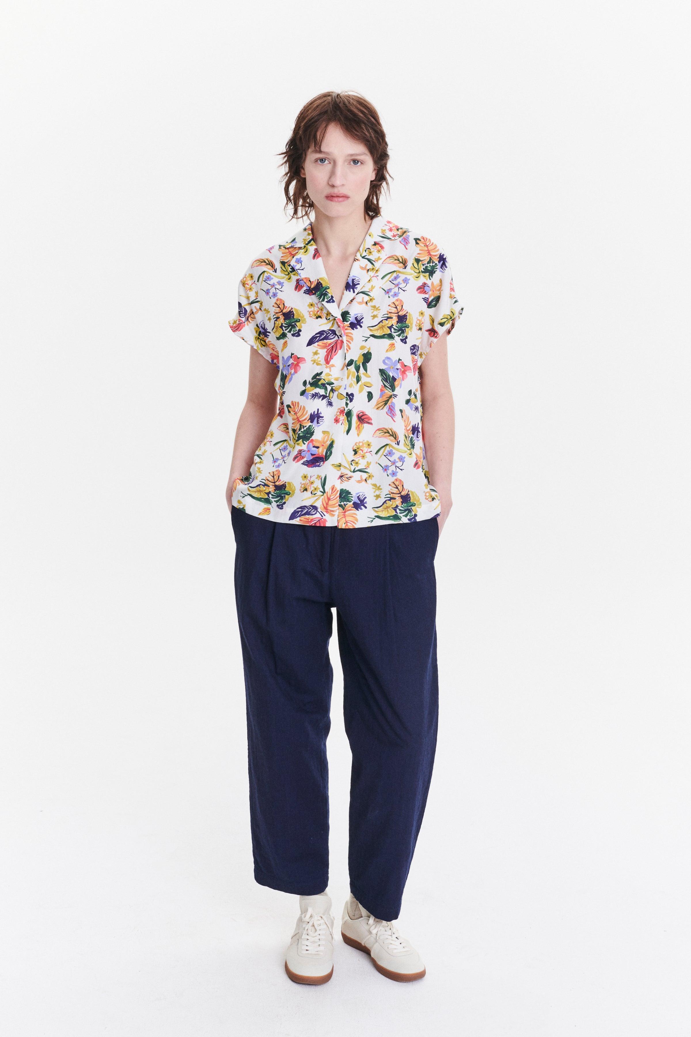 Top  in a Green, Yellow, Blue and Pink Flower Natural Italian Lyocell