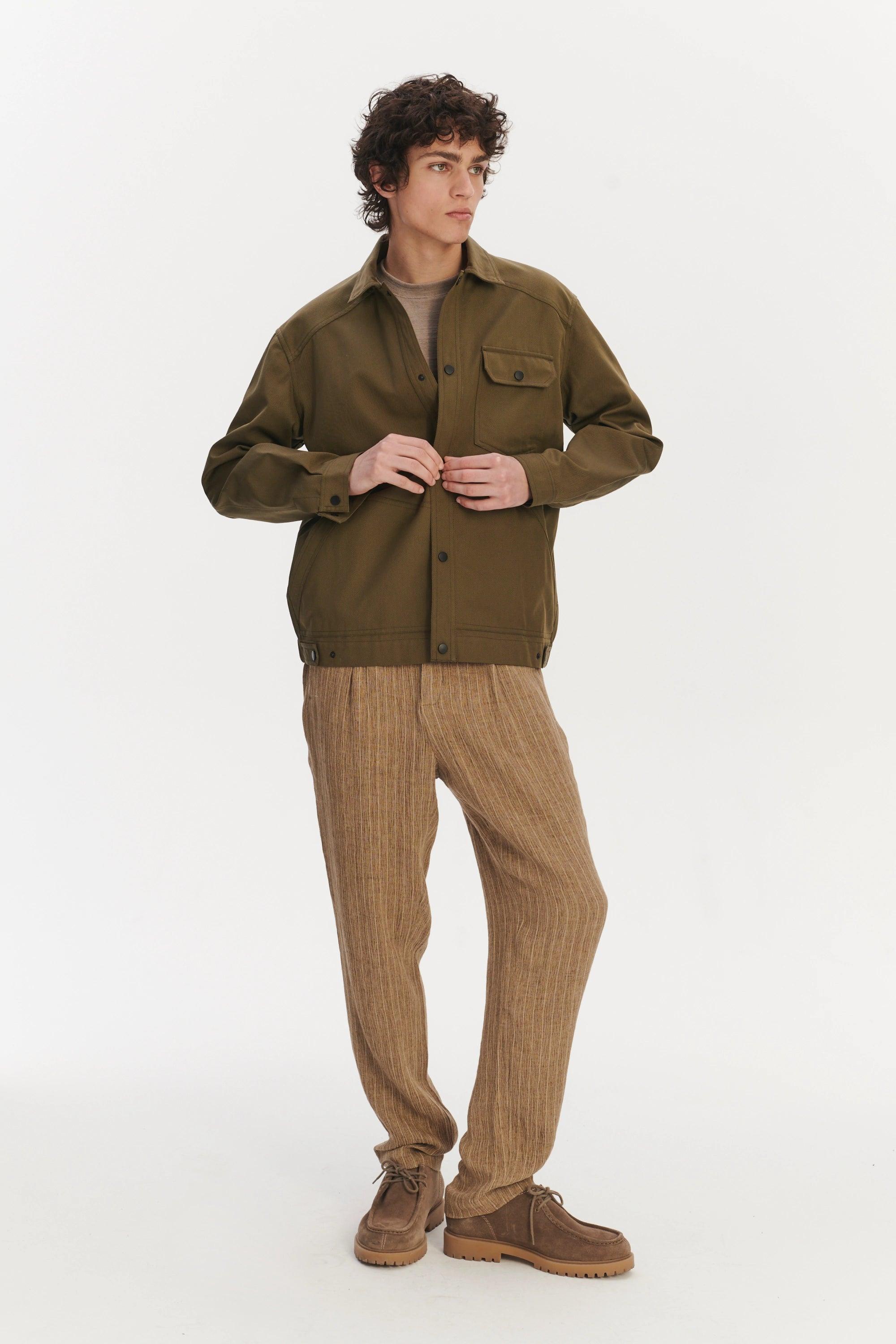 French Workwear Jacket in a Moss Green Sturdy Italian Organic Cotton