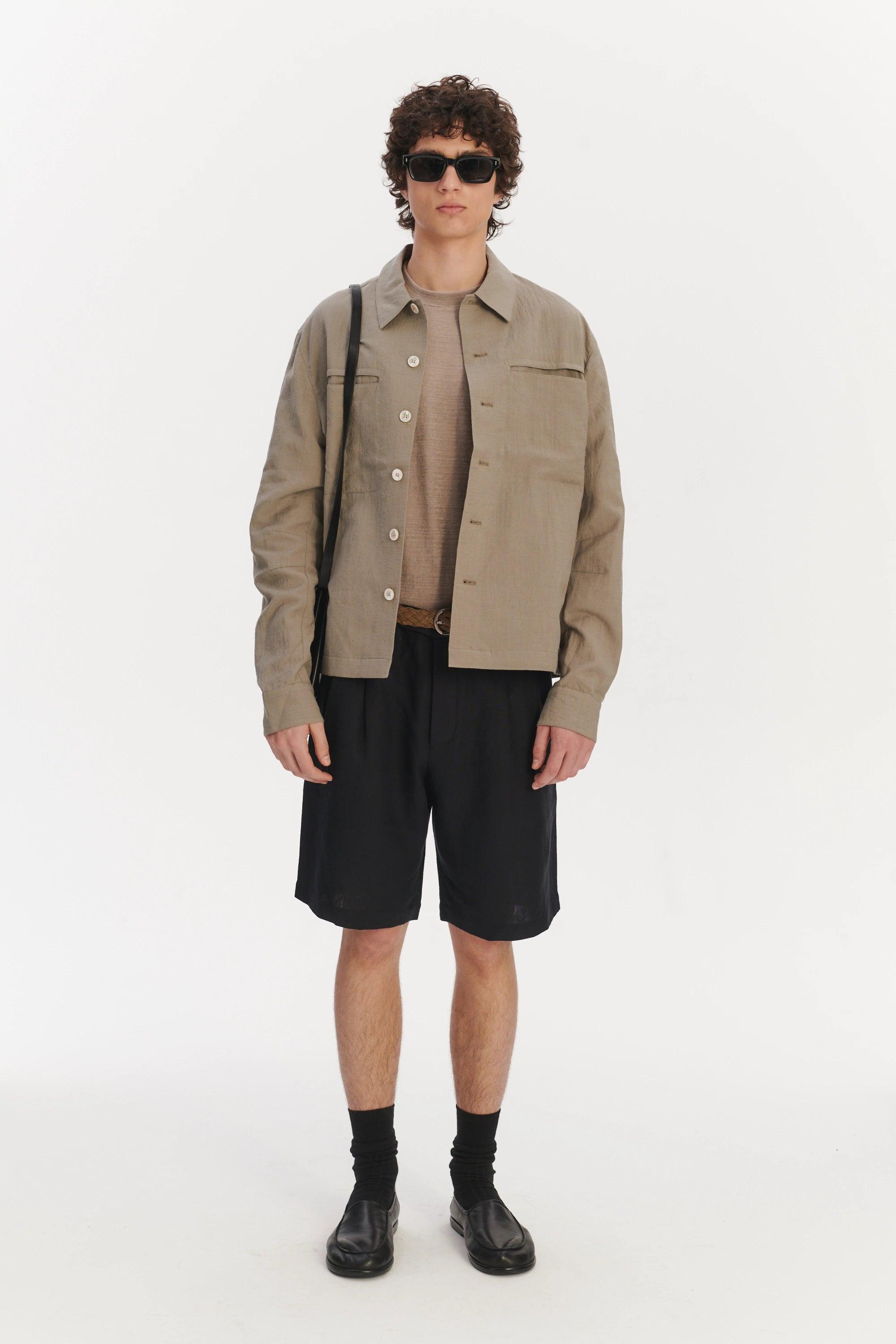 Relaxed Jacket in a Beige Italian Virgin Wool and Linen
