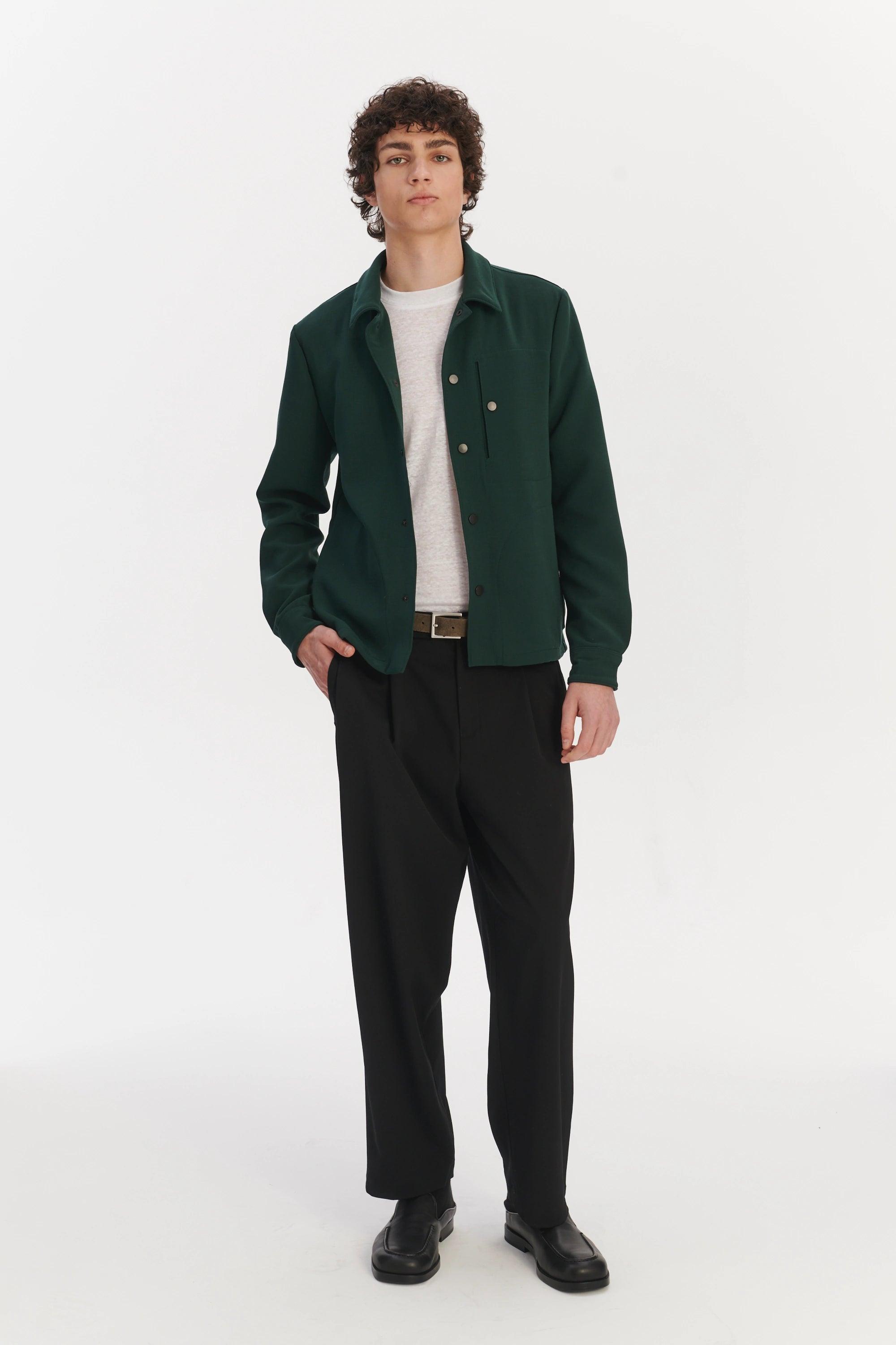 Snap Button Jacket in the Finest Green Easy Stretch Italian Virgin Wool