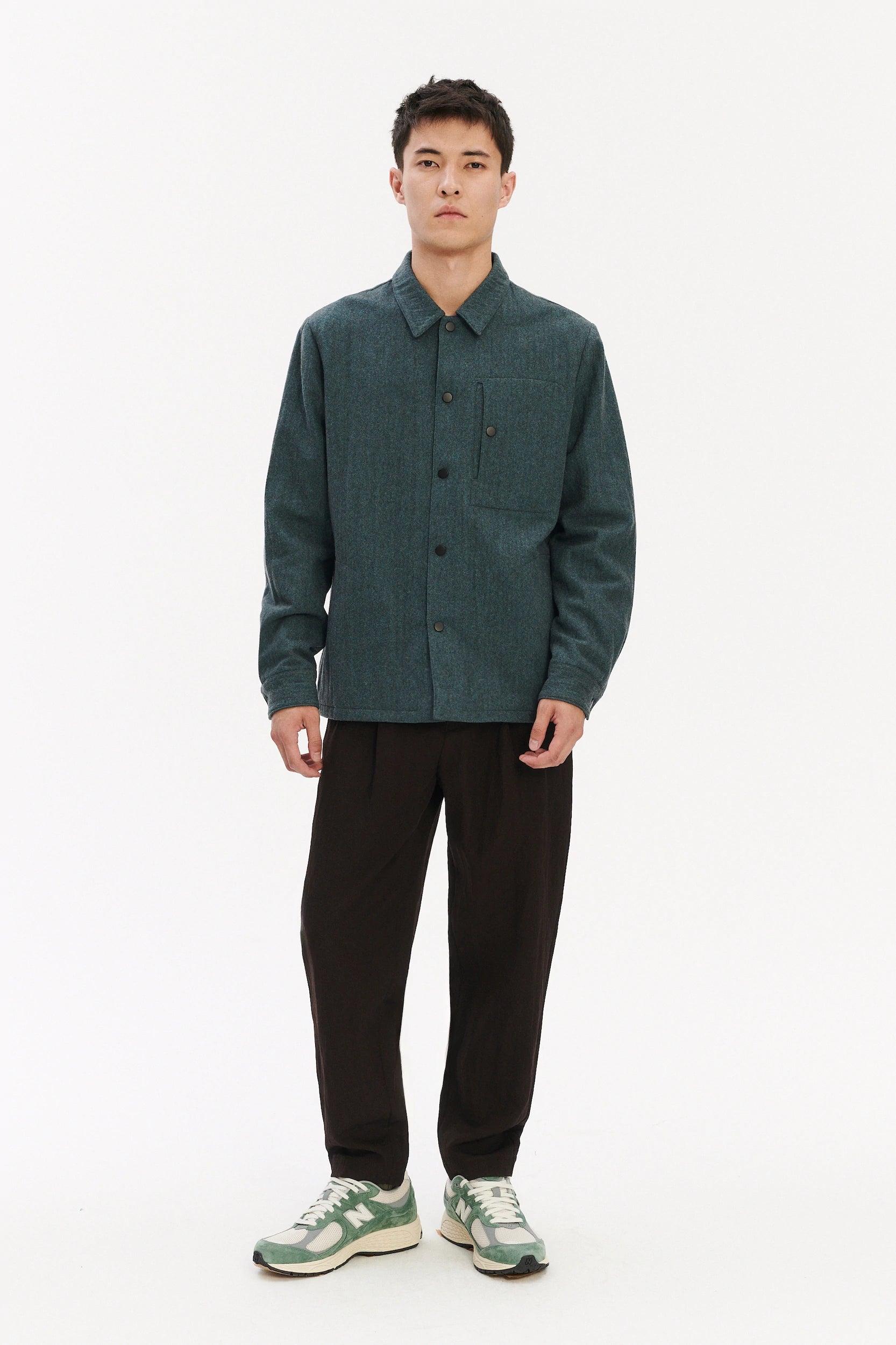 Snap Button Jacket in a Petrol Blue Italian Wool with MEIDA