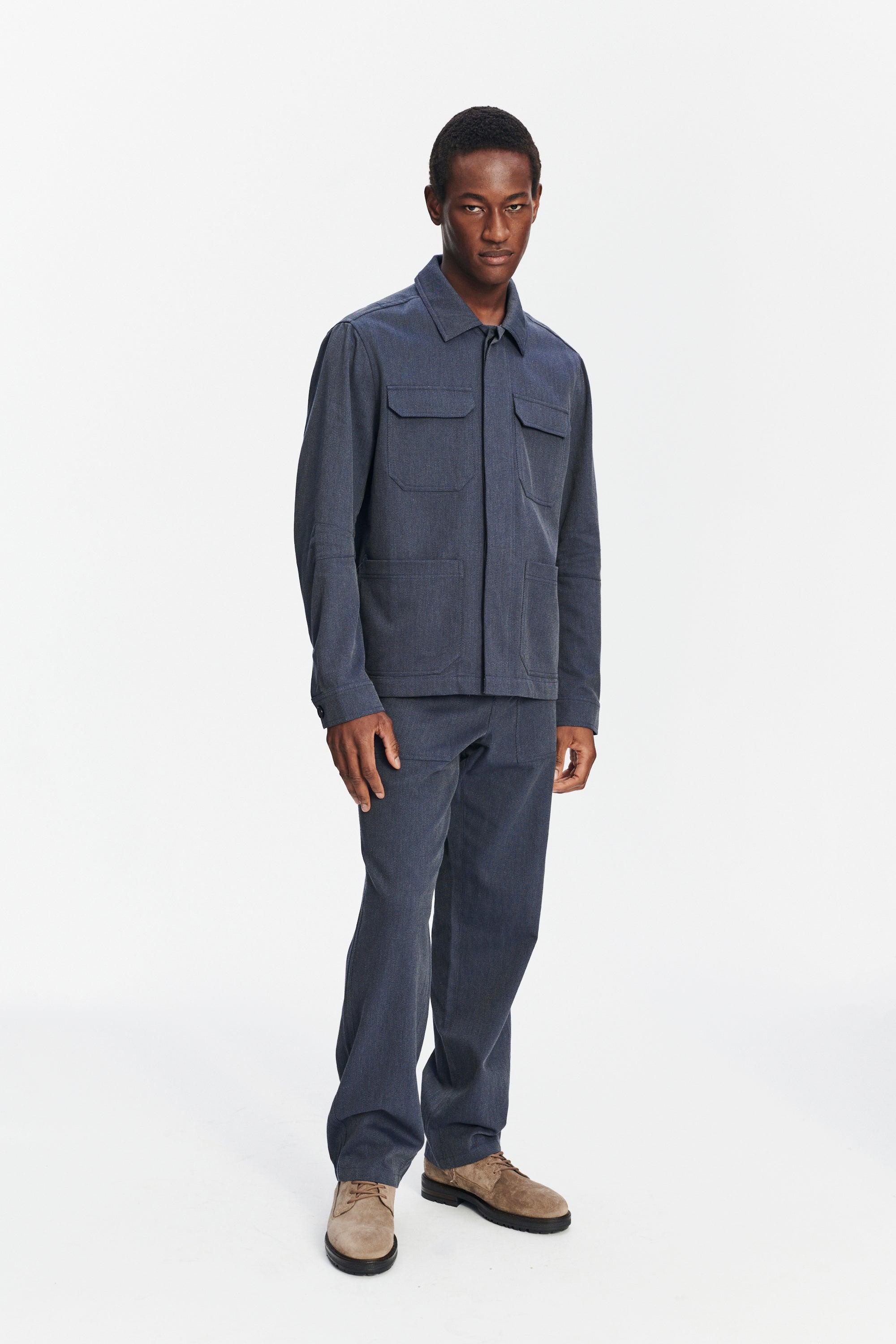 Cluny Workwear Jacket in the Finest Steel Blue Italian Twill Cotton and Wool from Subalpino