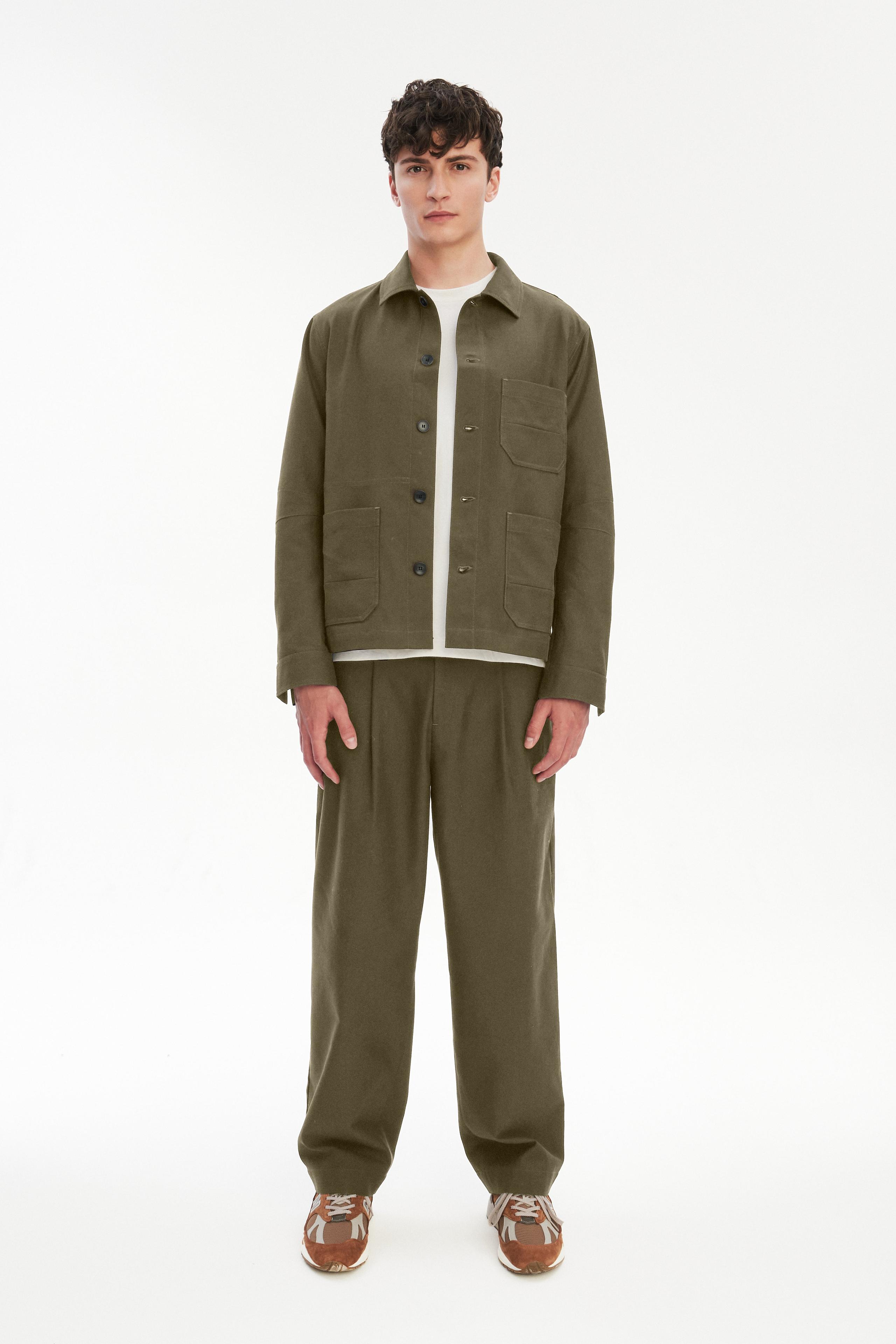 Dijon Workwear Jacket in a Moss Green Italian Organic Cotton