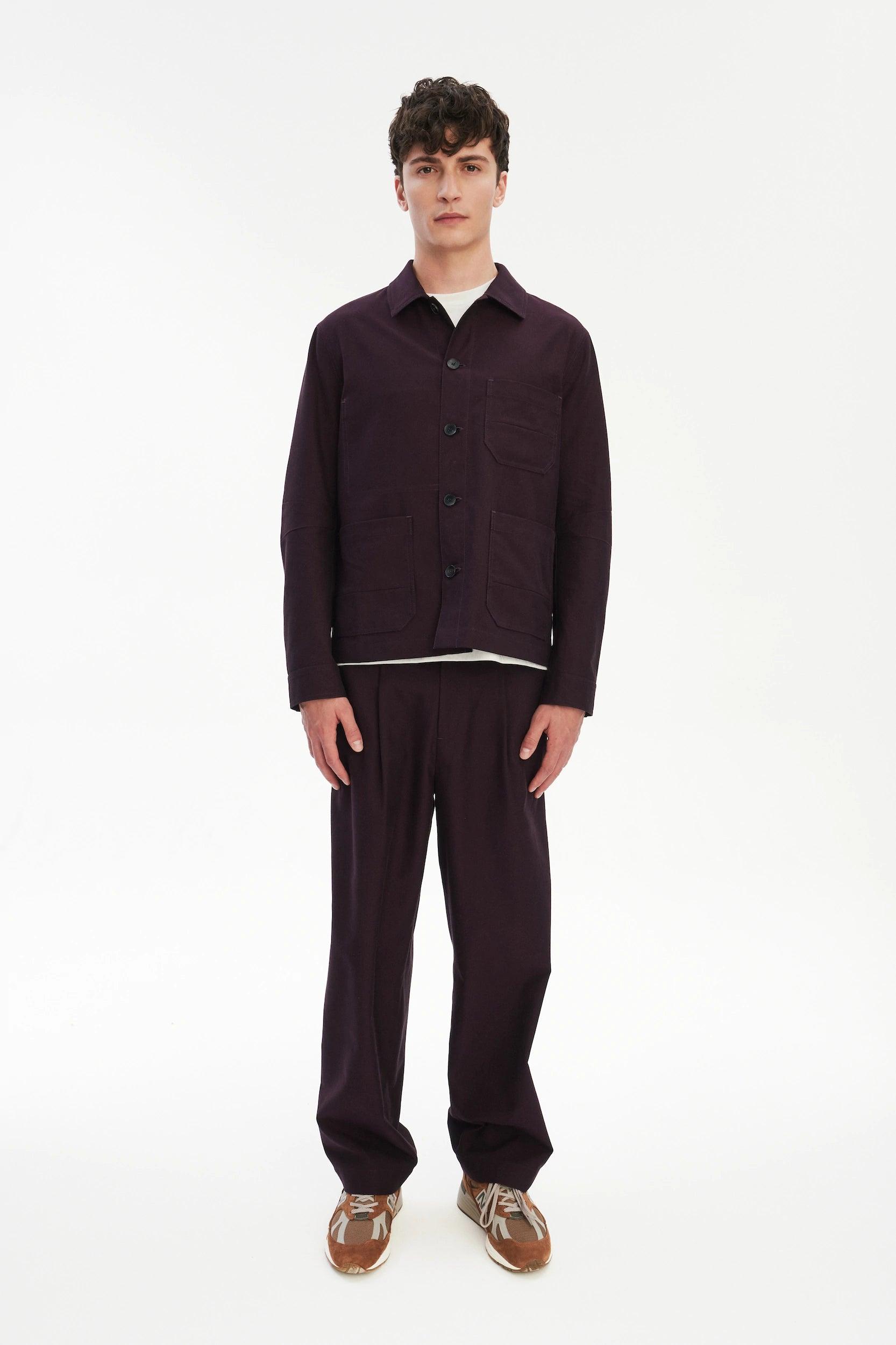 Dijon Workwear Jacket in a Deep Burgundy Red Italian Cotton by Subalpino
