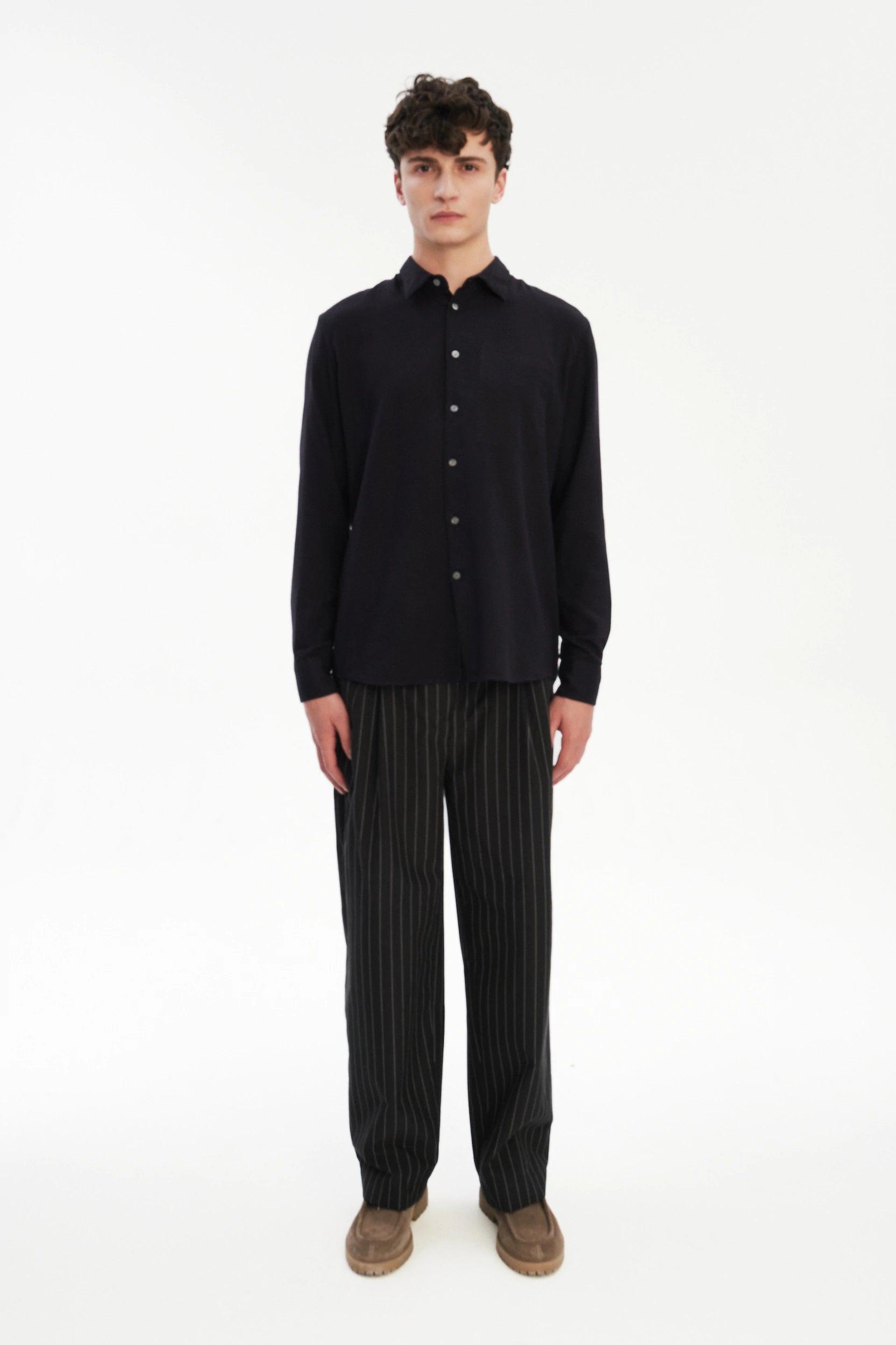 Feel Good Shirt in Black Silky Italian Lyocell and Organic Cotton Flannel