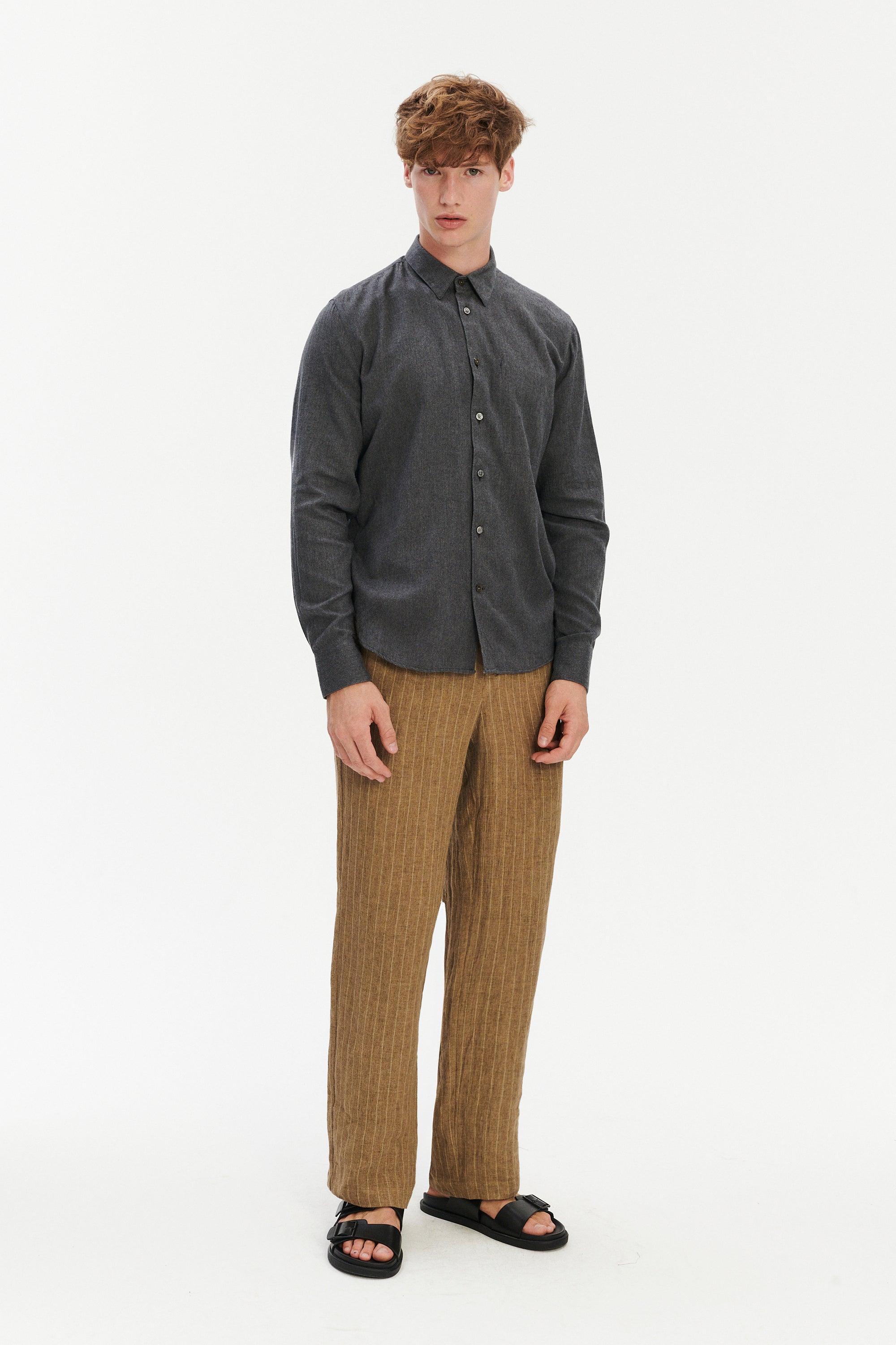Feel Good Shirt in Anthracite Silky Italian Lyocell and Organic Cotton Flannel