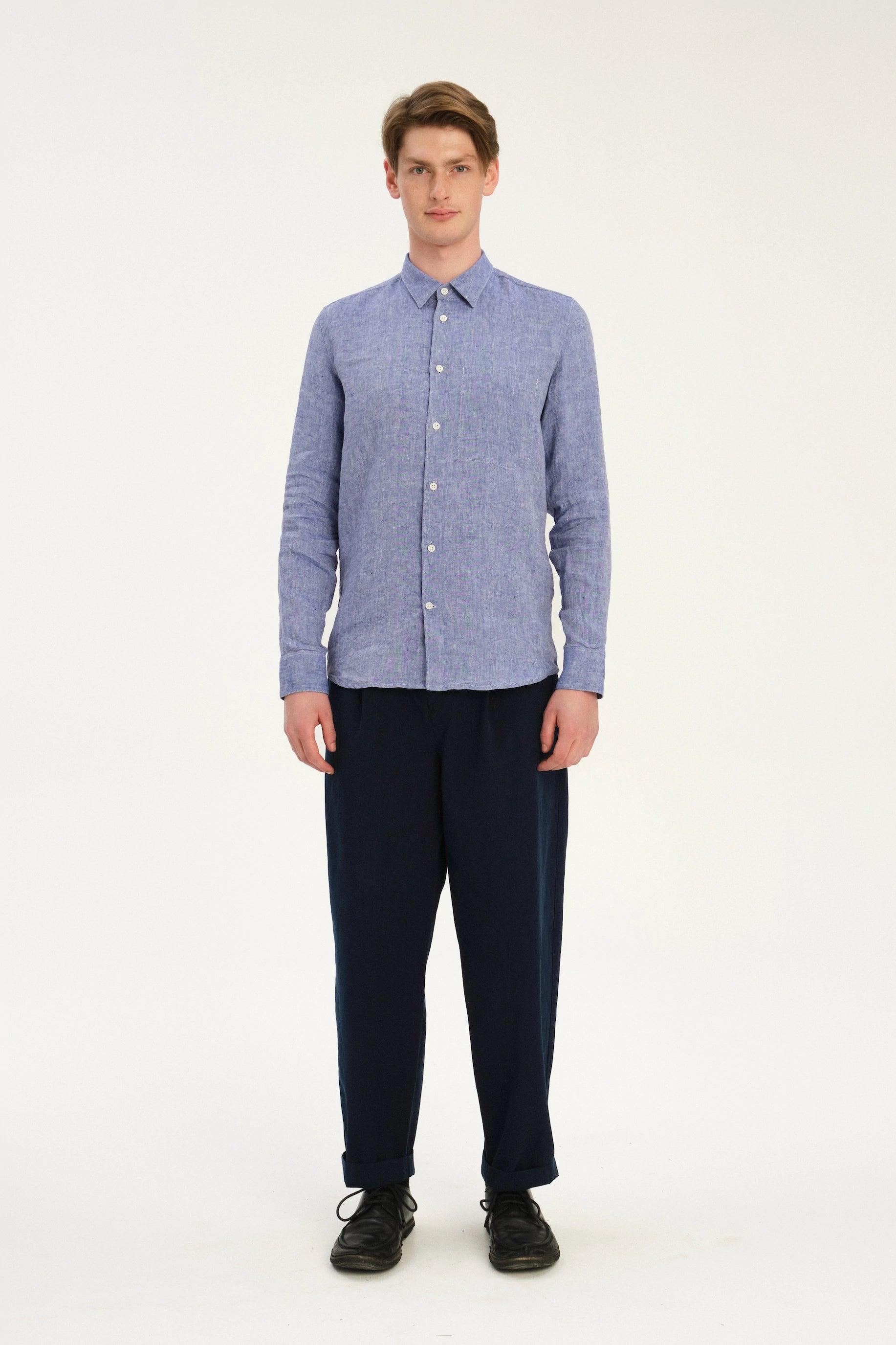 Feel Good Shirt in The Finest Deep Blue Chunky Italian Linen